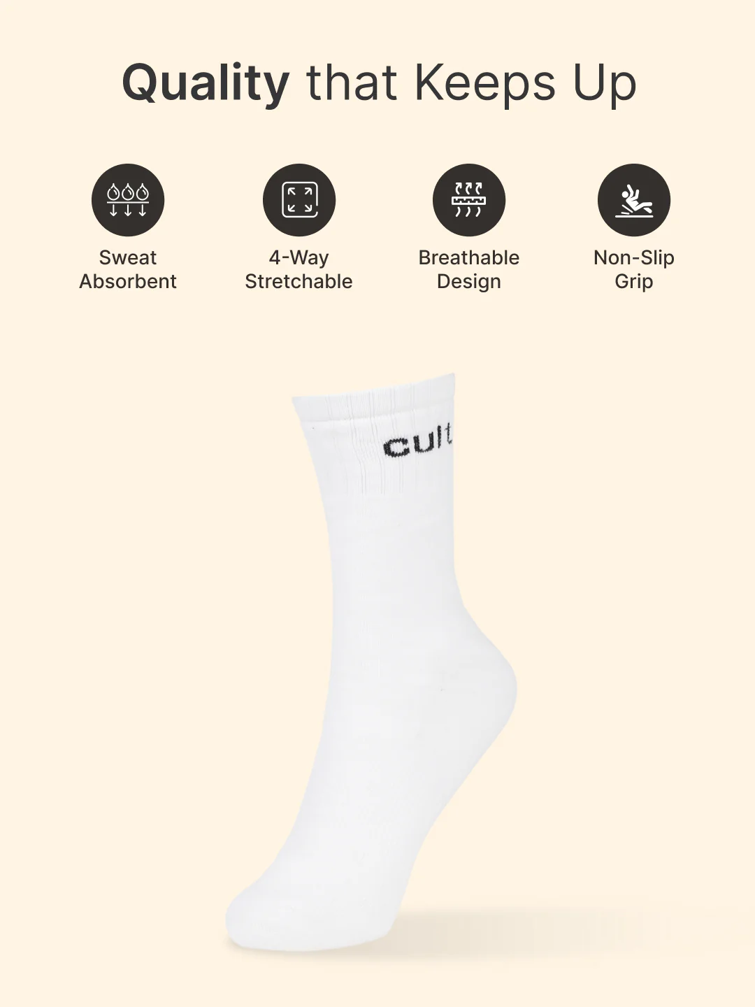 Sports Crew Length Pack of 2 White Men's Cotton Socks - Image 3