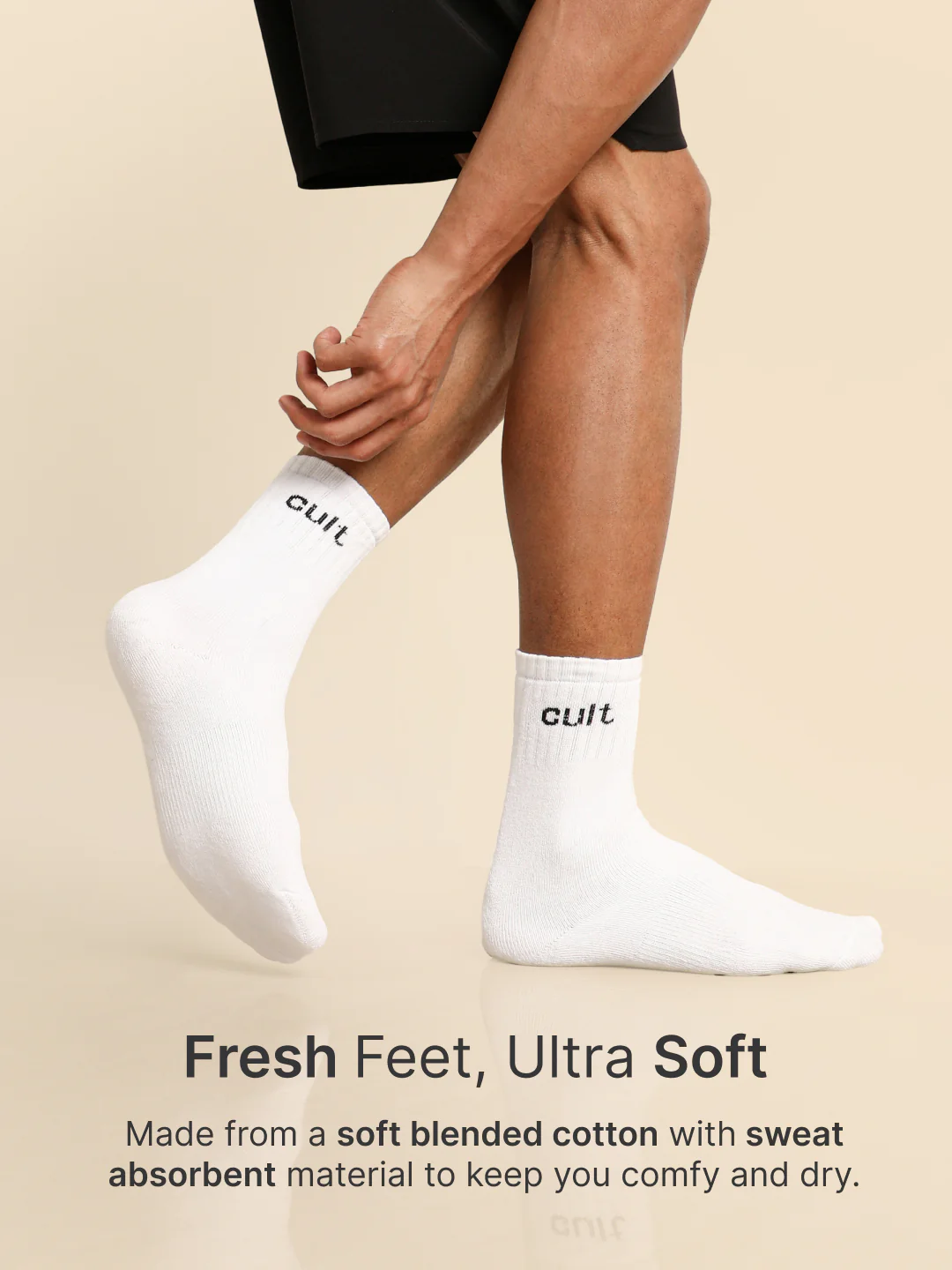Sports Crew Length Pack of 2 White Men's Cotton Socks - Image 4