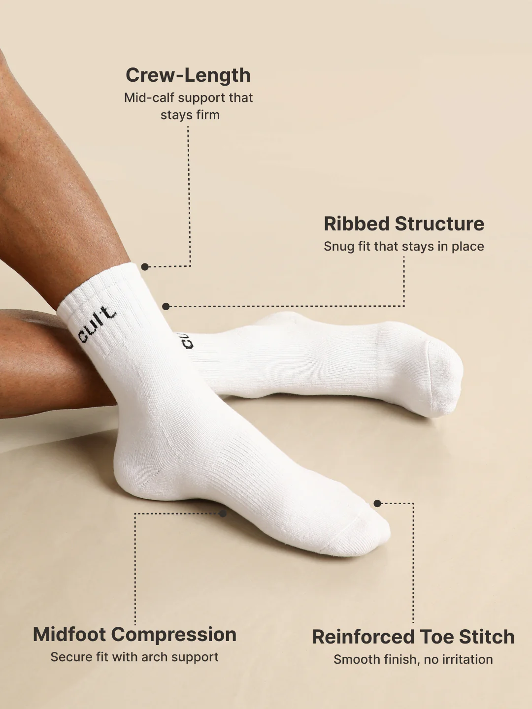 Sports Crew Length Pack of 2 White Men's Cotton Socks - Image 5