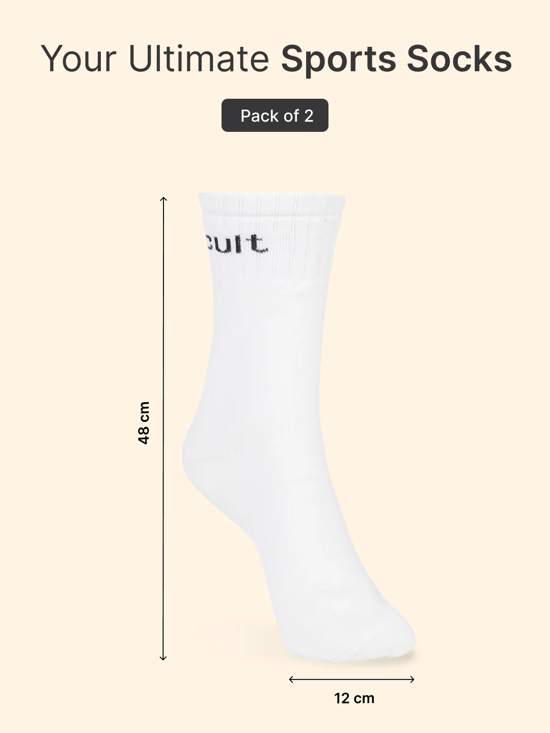 Sports Crew Length Pack of 2 White Men's Cotton Socks - Image 6