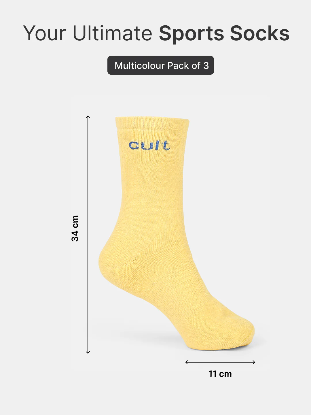 Sports Crew Length Red,Yellow & Blue Pack of 3 Men's Cotton Socks - Image 6