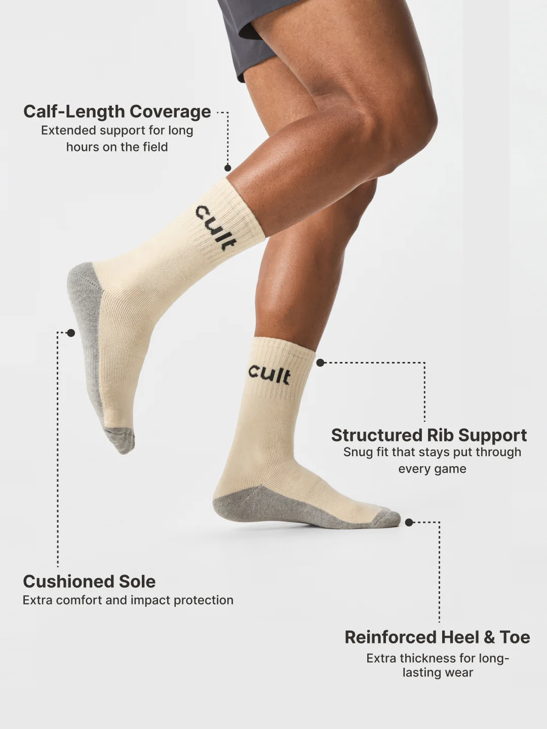 Cult Cricket Socks Unisex Cotton Calf-Length Cushioned, Moisture-Wicking & Stretchable Performance Socks Off White - Image 6