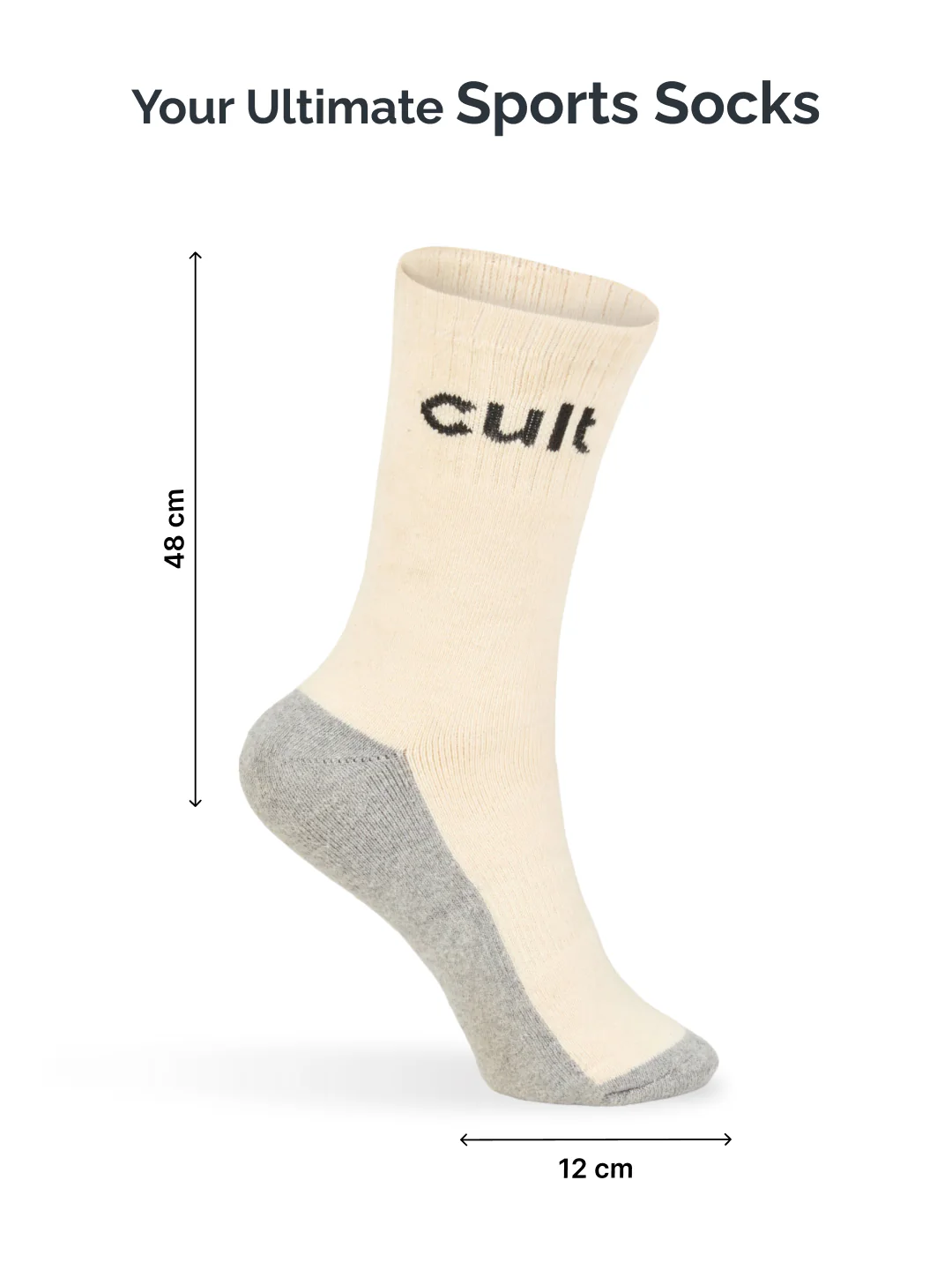 Cult Cricket Socks Unisex Cotton Calf-Length Cushioned, Moisture-Wicking & Stretchable Performance Socks Off White - Image 7