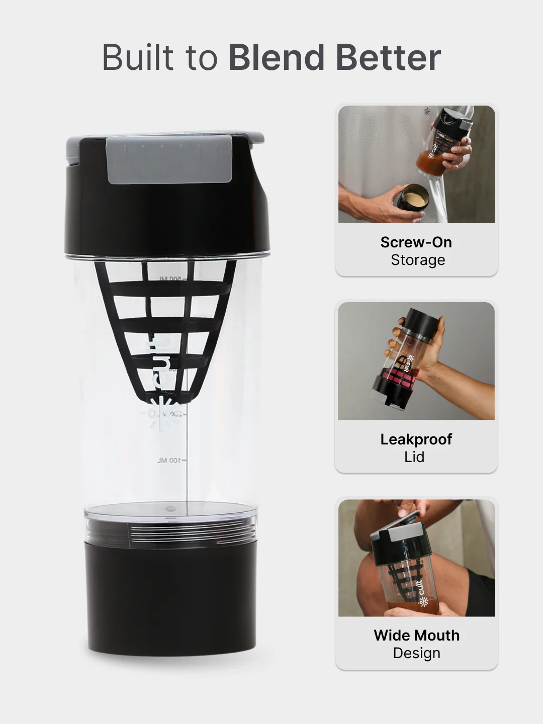 cult Cyclone Shaker 500ML Unisex Black Grey - Image 4