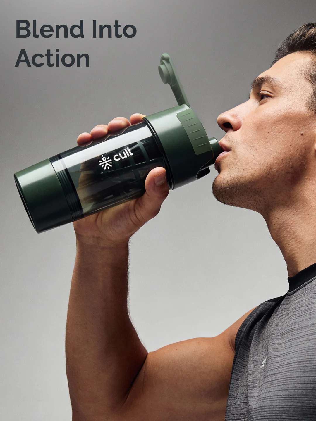 CULT Cyclon Shaker Bottle 500 ml, Durable Leak-Proof Multipurpose Shaker for Protein & Daily Use Army Green - Image 2