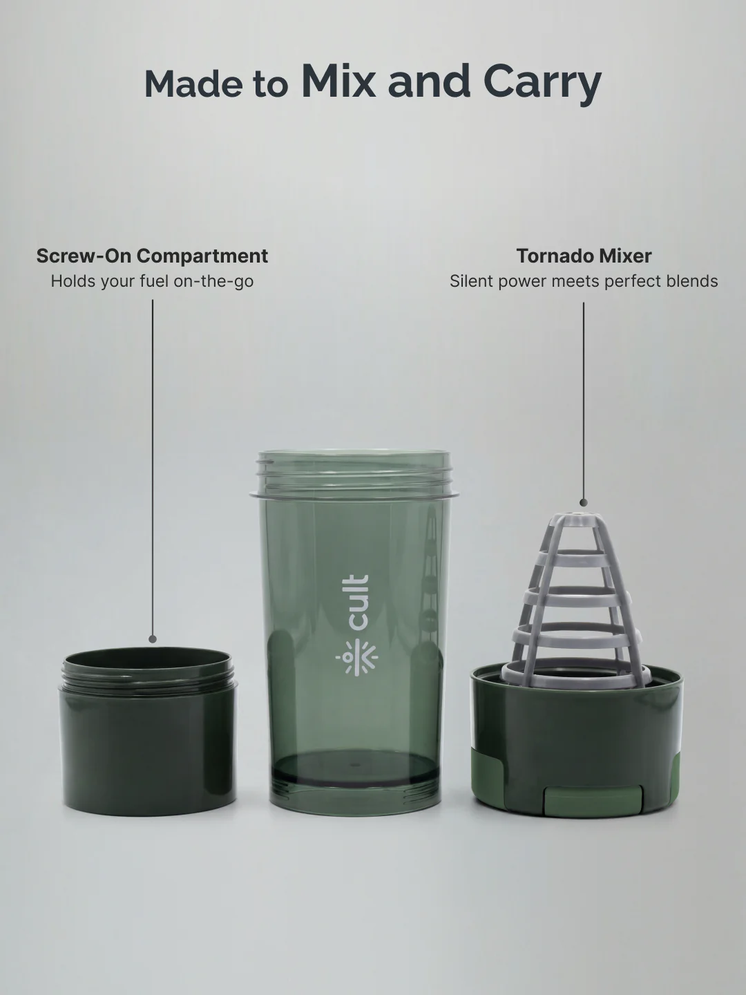 CULT Cyclon Shaker Bottle 500 ml, Durable Leak-Proof Multipurpose Shaker for Protein & Daily Use Army Green - Image 5