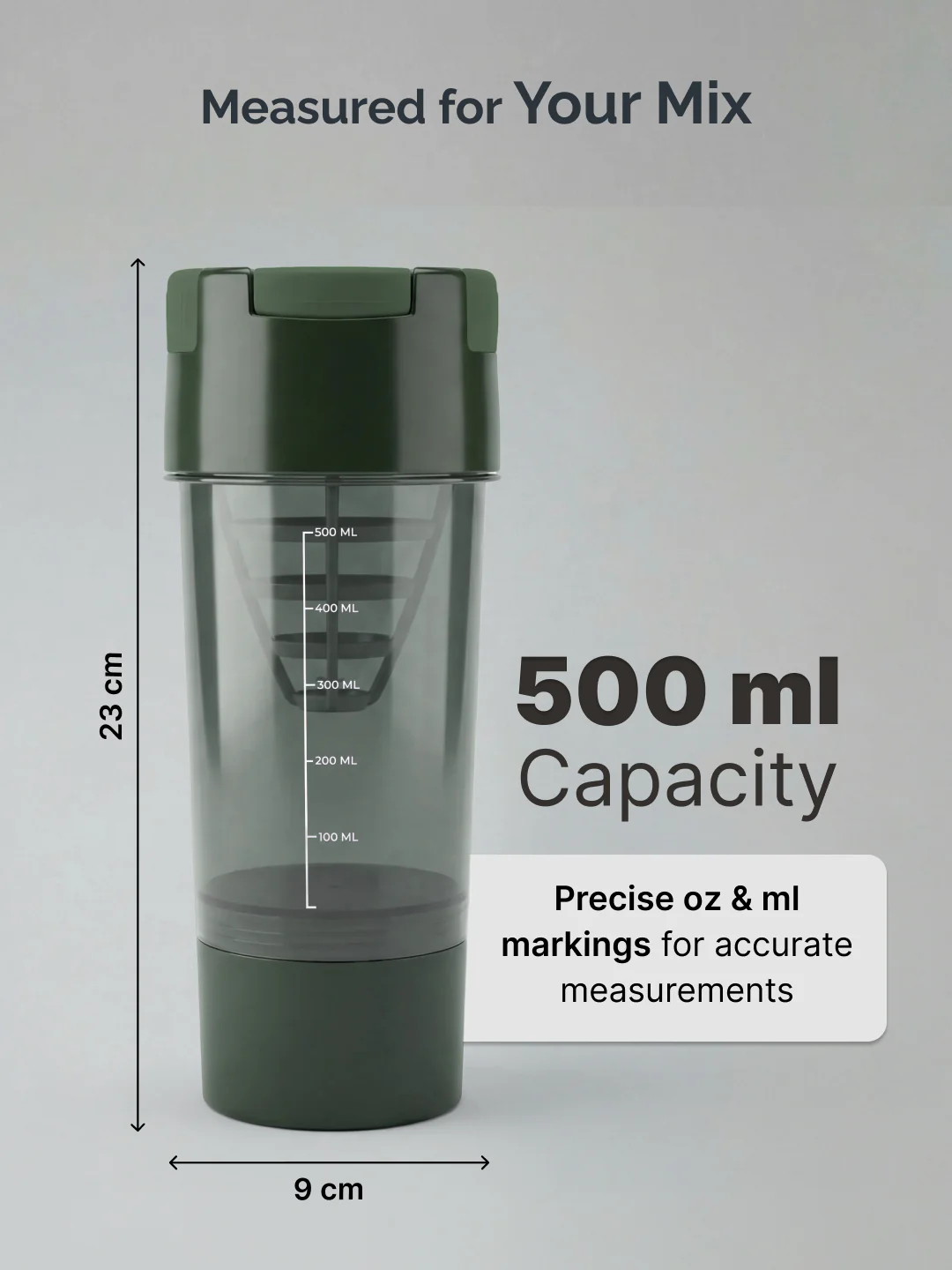 CULT Cyclon Shaker Bottle 500 ml, Durable Leak-Proof Multipurpose Shaker for Protein & Daily Use Army Green - Image 6