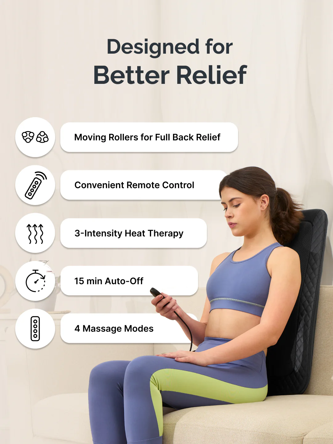 Cult Deep Relief Full Back Massager with Moving Rollers, 3-Intensity Heat & 4 Modes | Shiatsu Deep Tissue Relief for Neck & Lumbar | Home & Car Adapters (Black) - Image 3