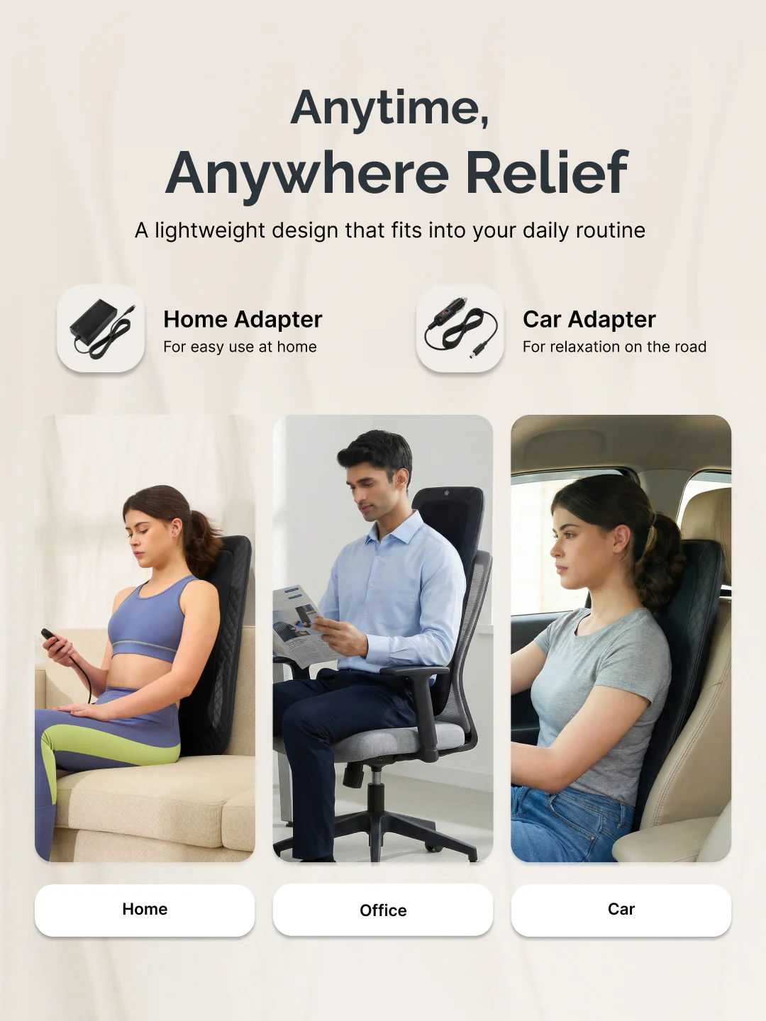Cult Deep Relief Full Back Massager with Moving Rollers, 3-Intensity Heat & 4 Modes | Shiatsu Deep Tissue Relief for Neck & Lumbar | Home & Car Adapters (Black) - Image 7