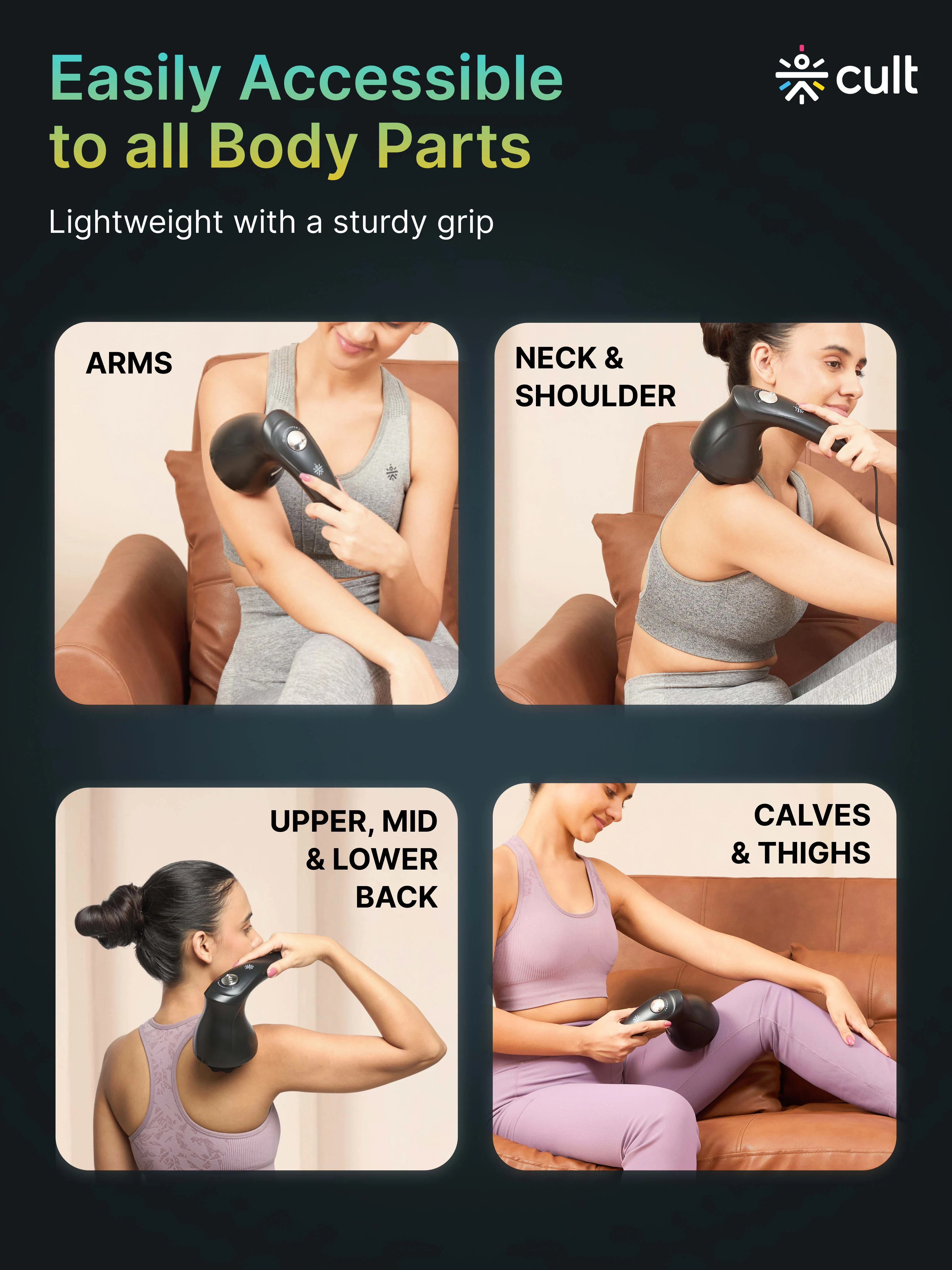 Cult Deep Sense Corded Electric Hammer Full Body Massager with 4 Interchangeable Heads +1 Protective Mesh Cover and Adjustable Speed Settings for Pain Relief and Relaxation. - Image 7