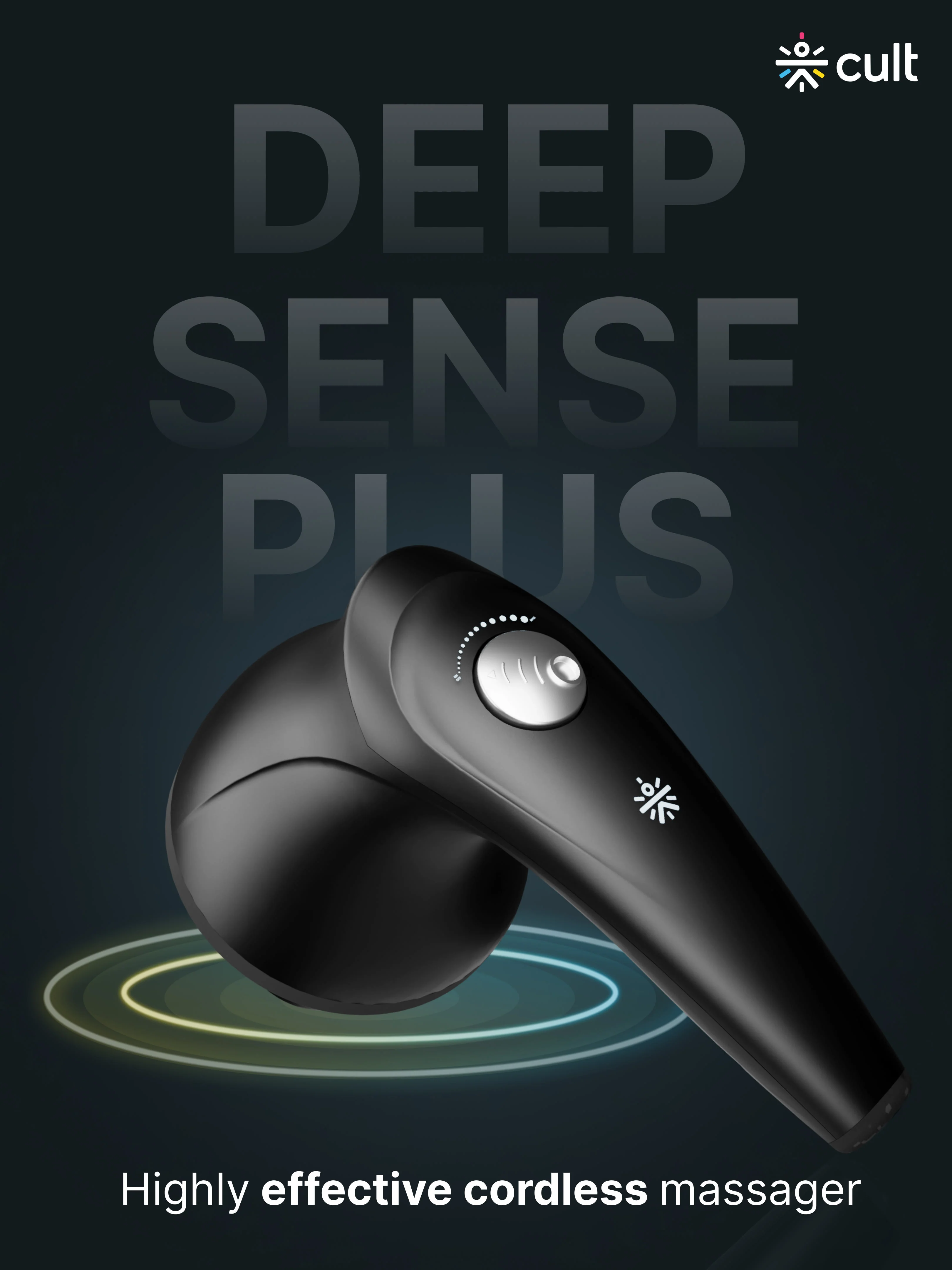 Cult Deep Sense Plus Cordless Electric Hammer Full Body Massager with 4 Interchangeable Heads +1 Protective Mesh Cover and Adjustable Speed Settings for Pain Relief and Relaxation. - Image 2