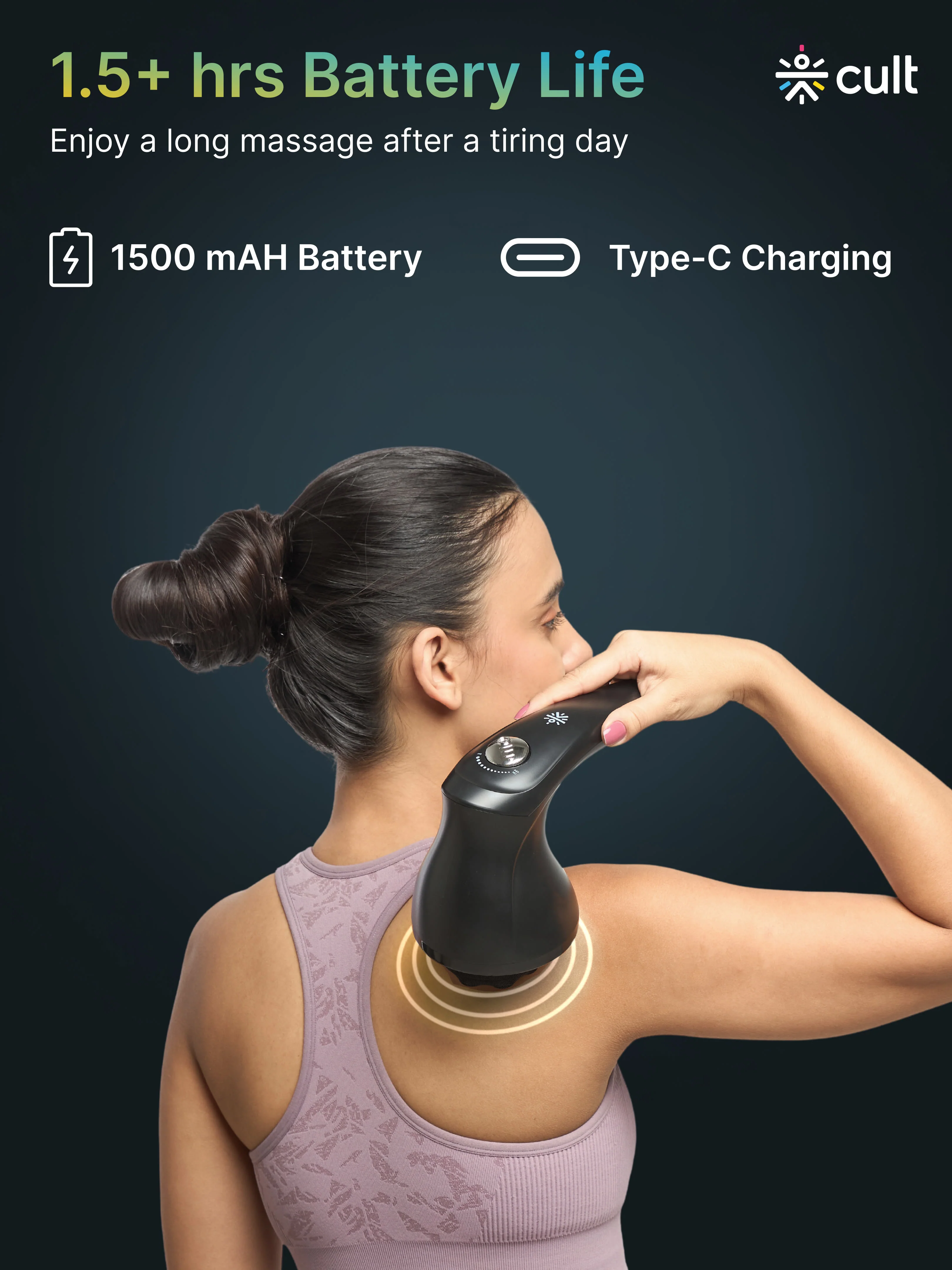 Cult Deep Sense Plus Cordless Electric Hammer Full Body Massager with 4 Interchangeable Heads +1 Protective Mesh Cover and Adjustable Speed Settings for Pain Relief and Relaxation. - Image 5