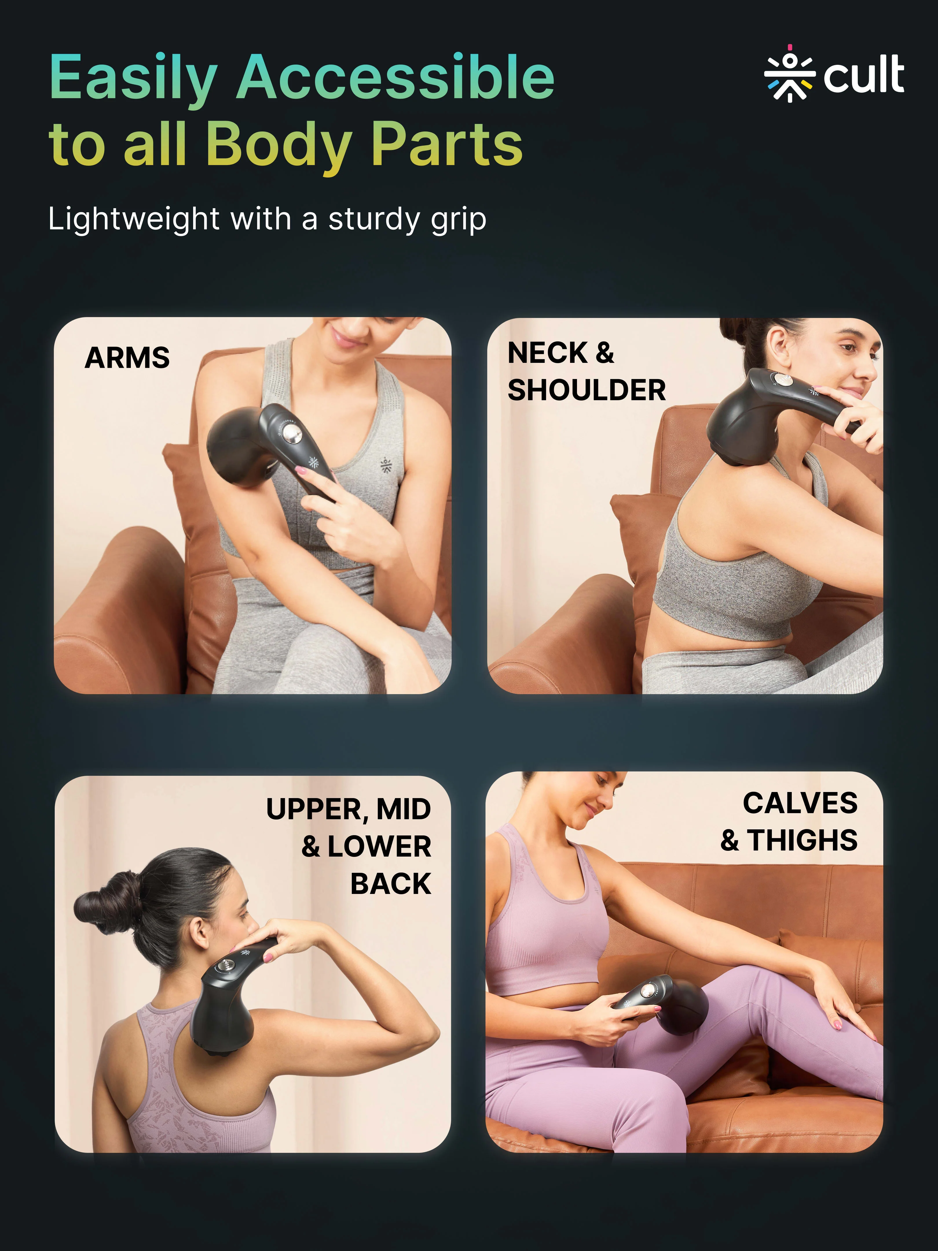 Cult Deep Sense Plus Cordless Electric Hammer Full Body Massager with 4 Interchangeable Heads +1 Protective Mesh Cover and Adjustable Speed Settings for Pain Relief and Relaxation. - Image 8