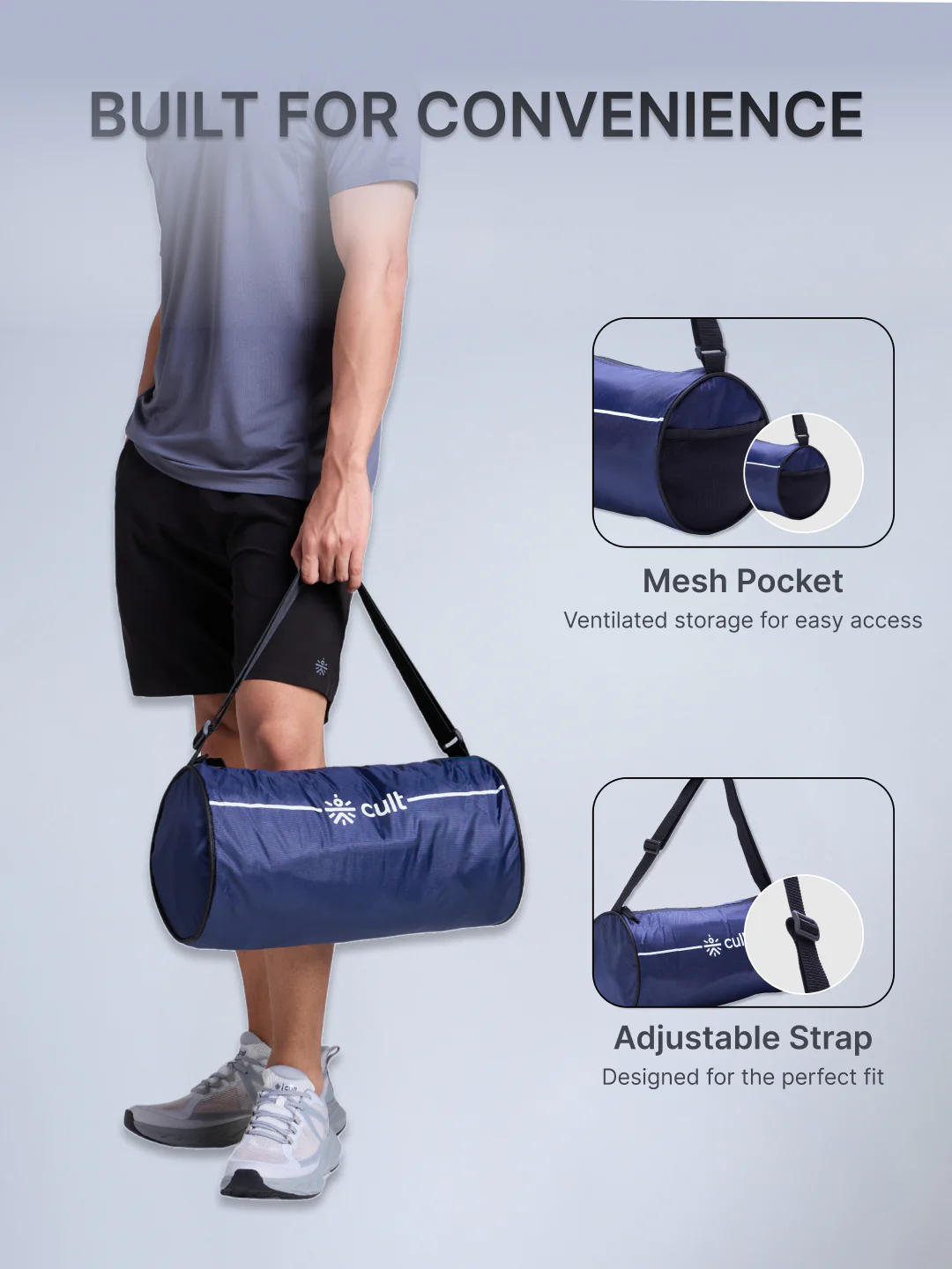 Cult Duffle Bag Blue with Shaker Bottle Black 700ml - Combo - Image 6