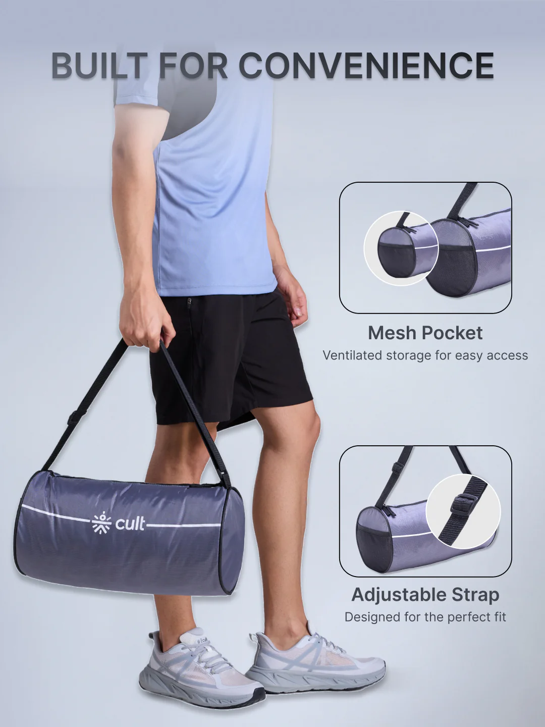 Cult Duffle Bag Grey with Shaker Bottle Black 700ml - Combo - Image 5