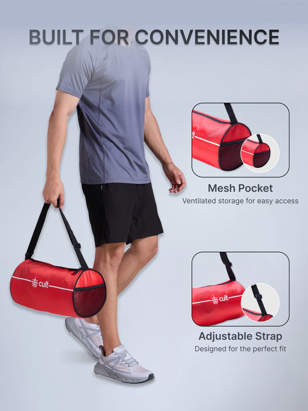 Cult Duffle Bag Red with Shaker Bottle Black 700ml - Combo - Image 4
