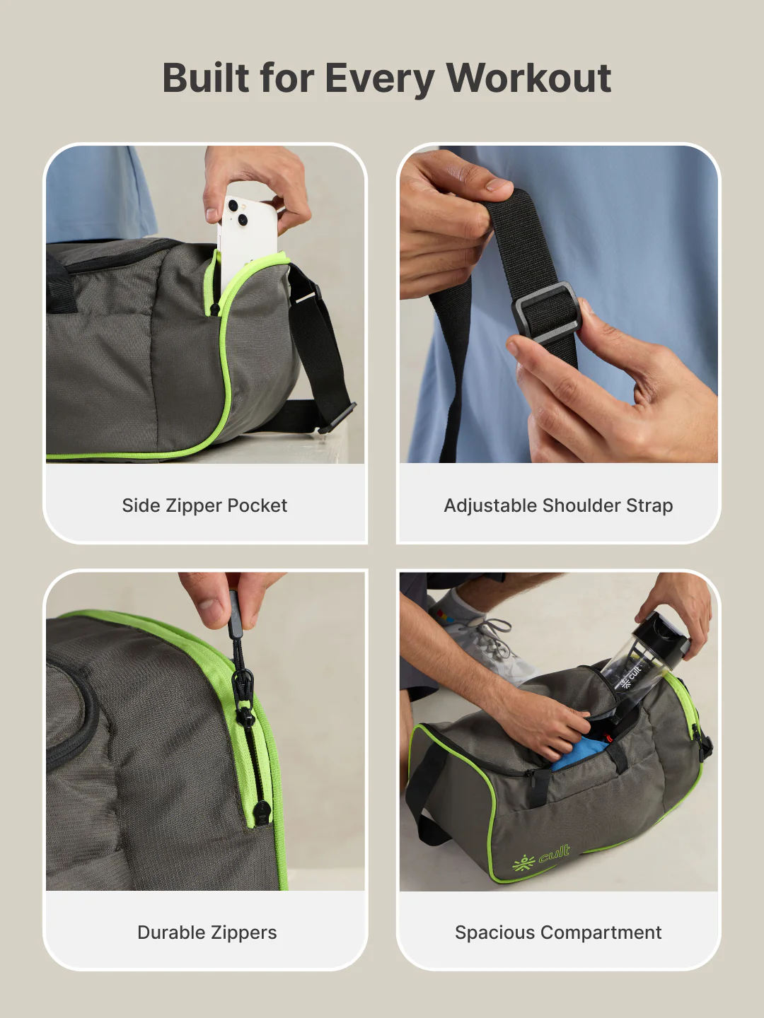 Foldable Duffle Bag 25L with Adjustable Strap Olive - Image 4