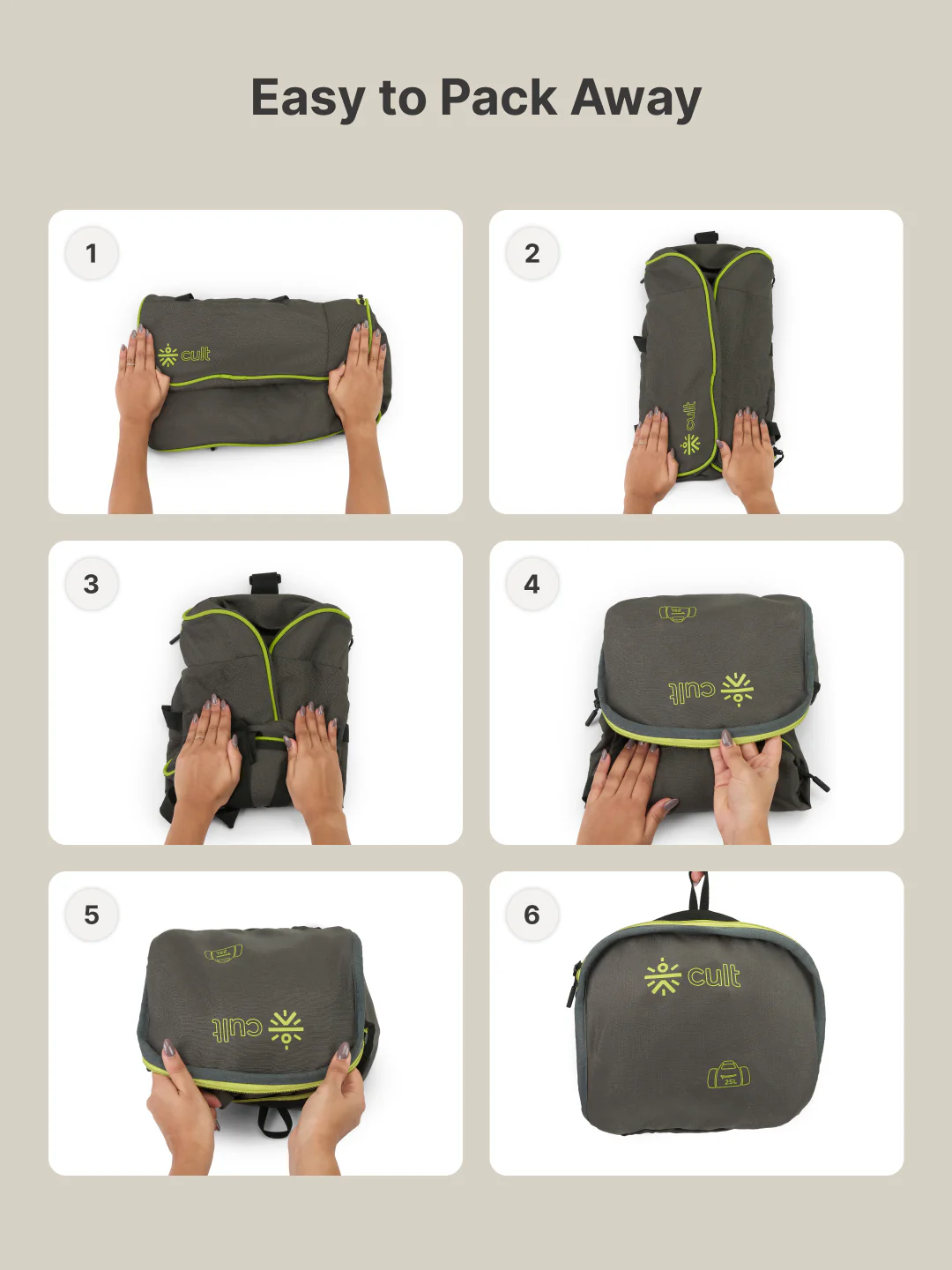 Foldable Duffle Bag 25L with Adjustable Strap Olive - Image 6
