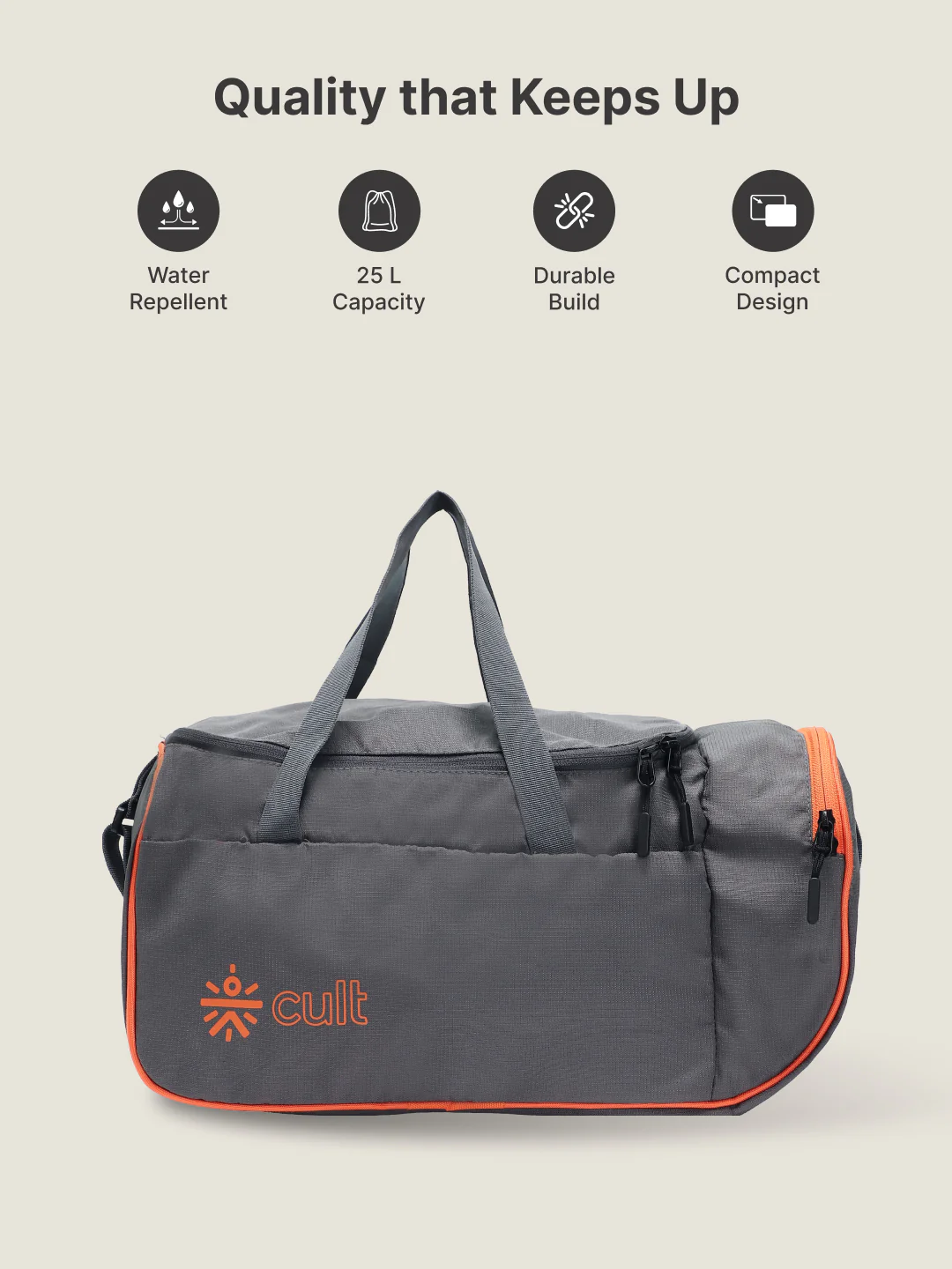 Foldable Duffle Bag 25L with Adjustable Strap Grey - Image 3