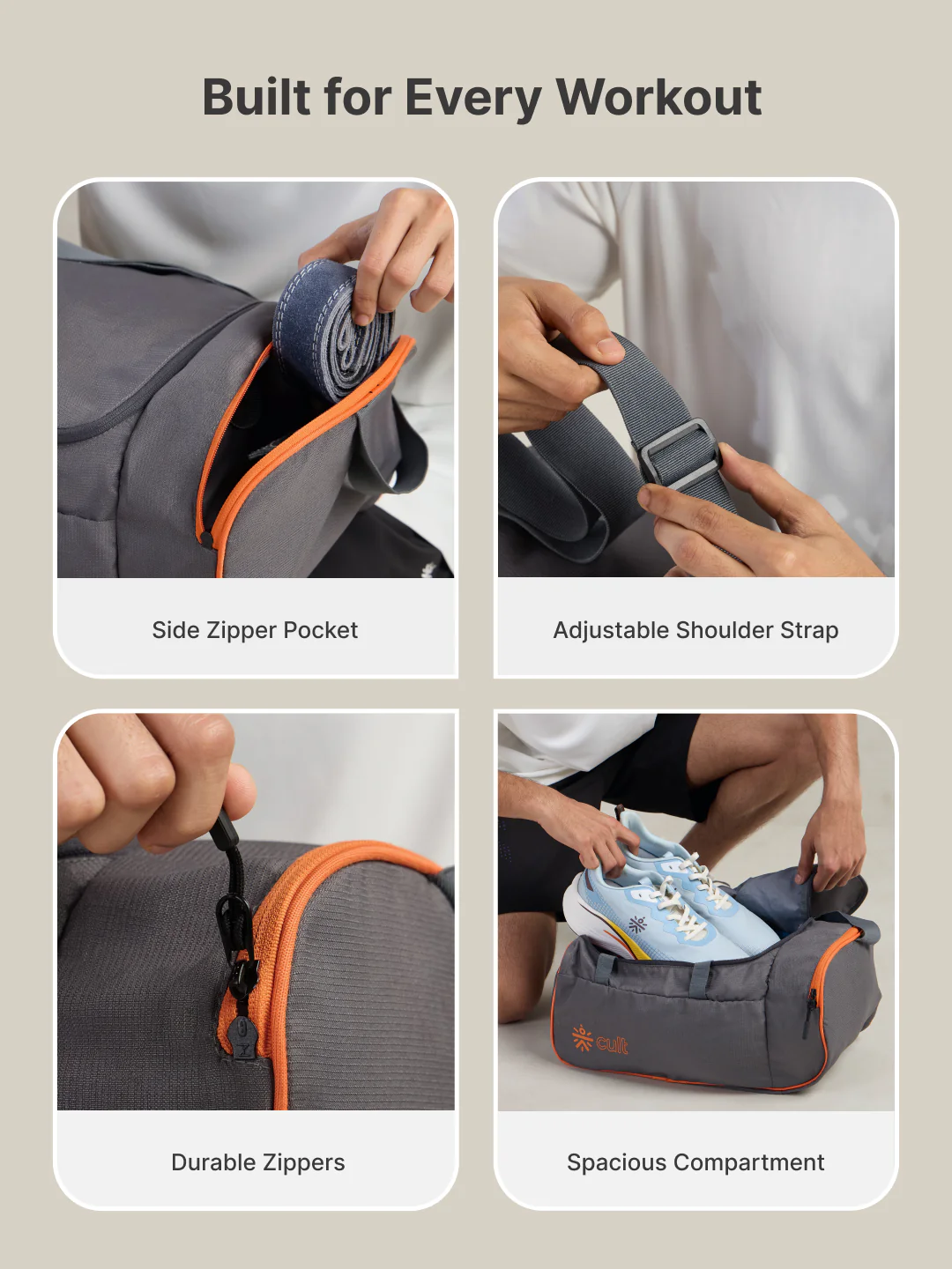 Foldable Duffle Bag 25L with Adjustable Strap Grey - Image 4