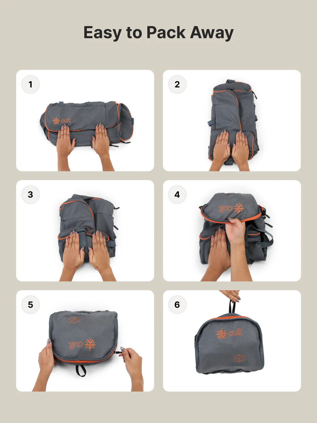 Foldable Duffle Bag 25L with Adjustable Strap Grey - Image 6
