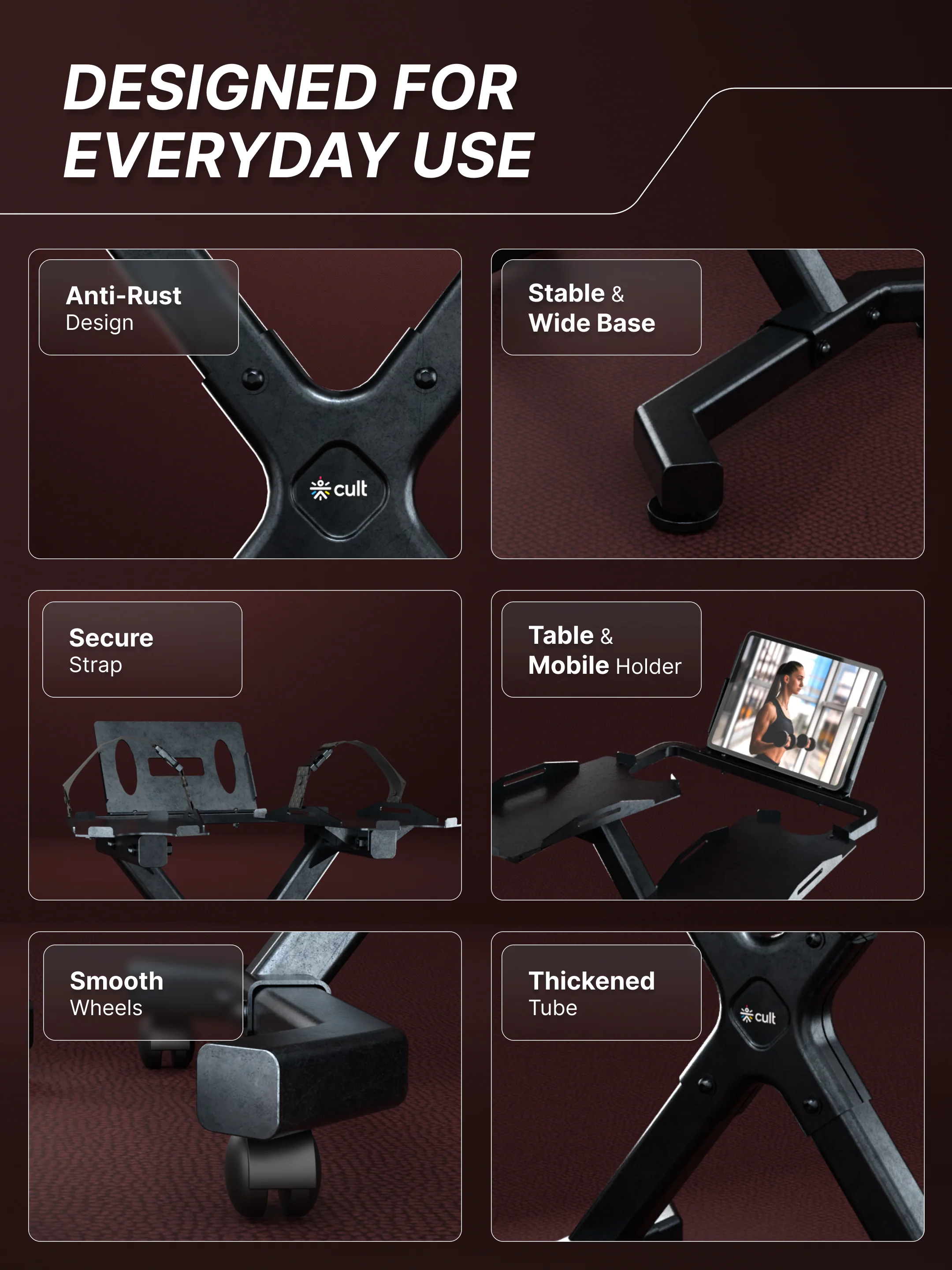 Cult Dumbbell Stand | 100 KG Weight Capacity with Wheels & Tablet Holder | Protected Edges | Compact Home Gym Storage (6 Months extended Warranty only on Cultstore.com) - Image 4
