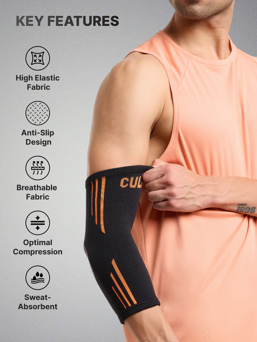cult Elbow Support Pair For Gym & Exercise Elbow Band For Pain Relief For Men & Women Elbow Support For Sports Black XL - Image 3