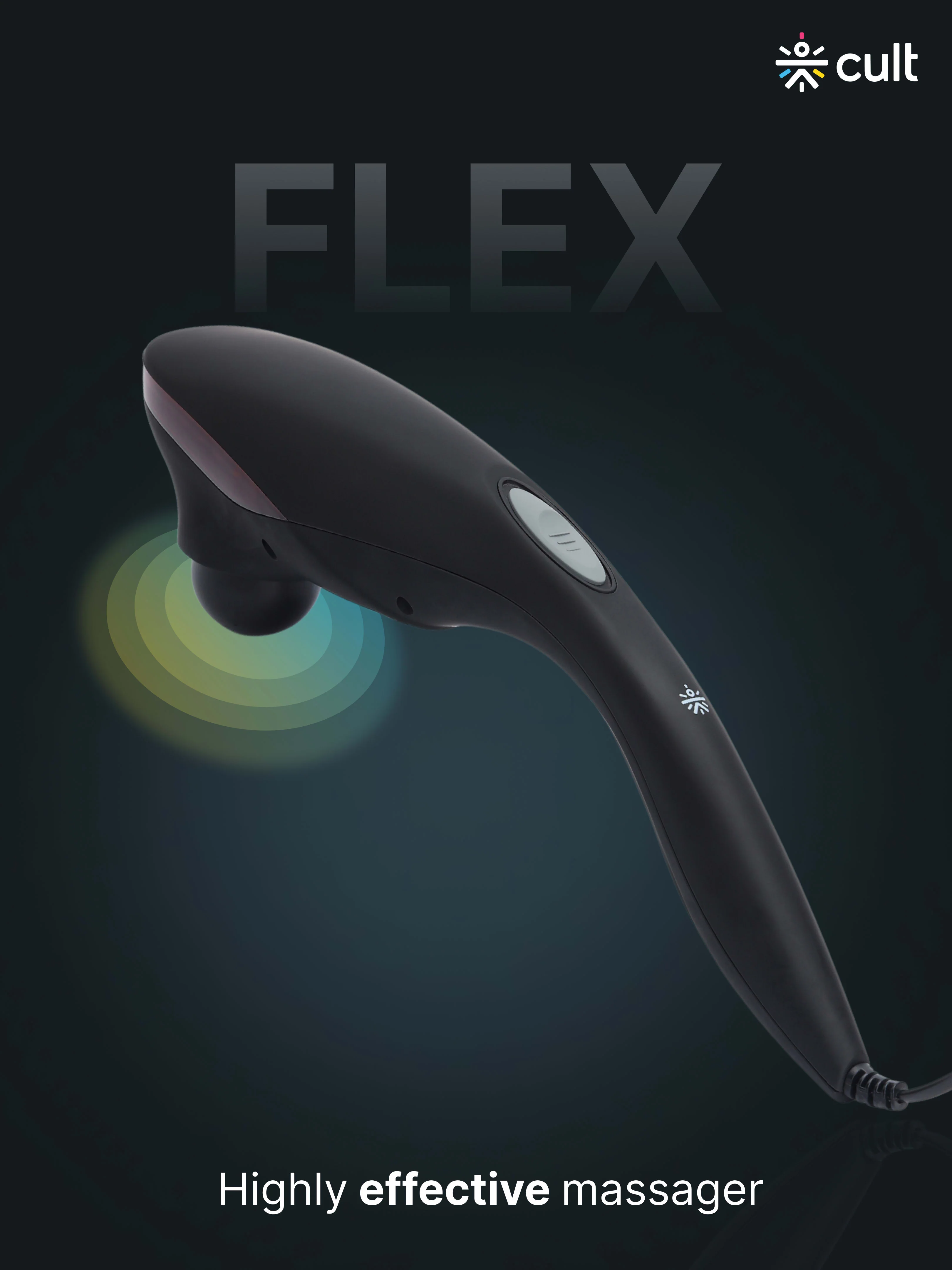 Cult Flex Corded Electric Handheld Full Body Massager with 4 Interchangeable Heads and Adjustable Speed Settings for Pain Relief and Relaxation - Image 2