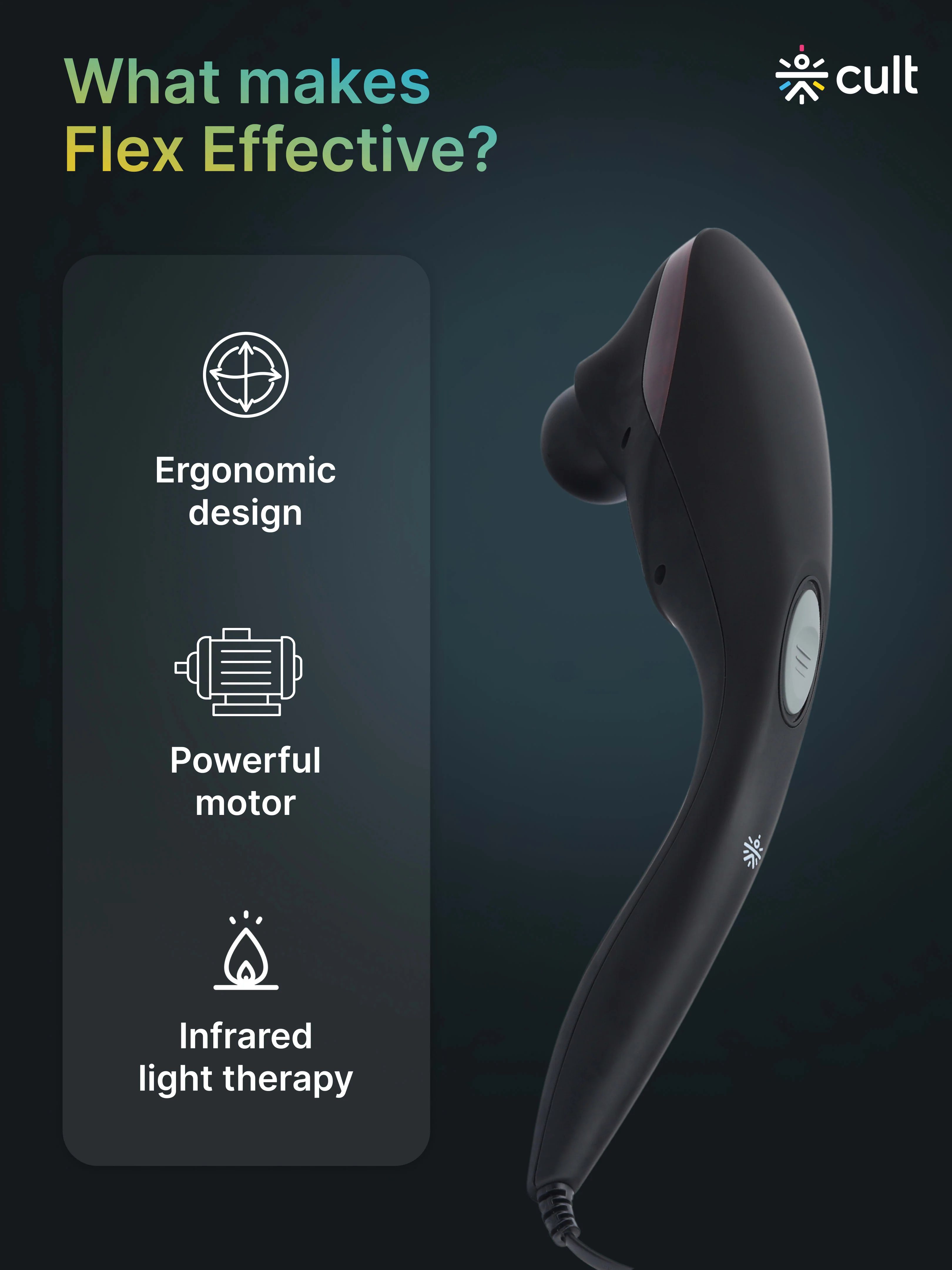 Cult Flex Corded Electric Handheld Full Body Massager with 4 Interchangeable Heads and Adjustable Speed Settings for Pain Relief and Relaxation - Image 3