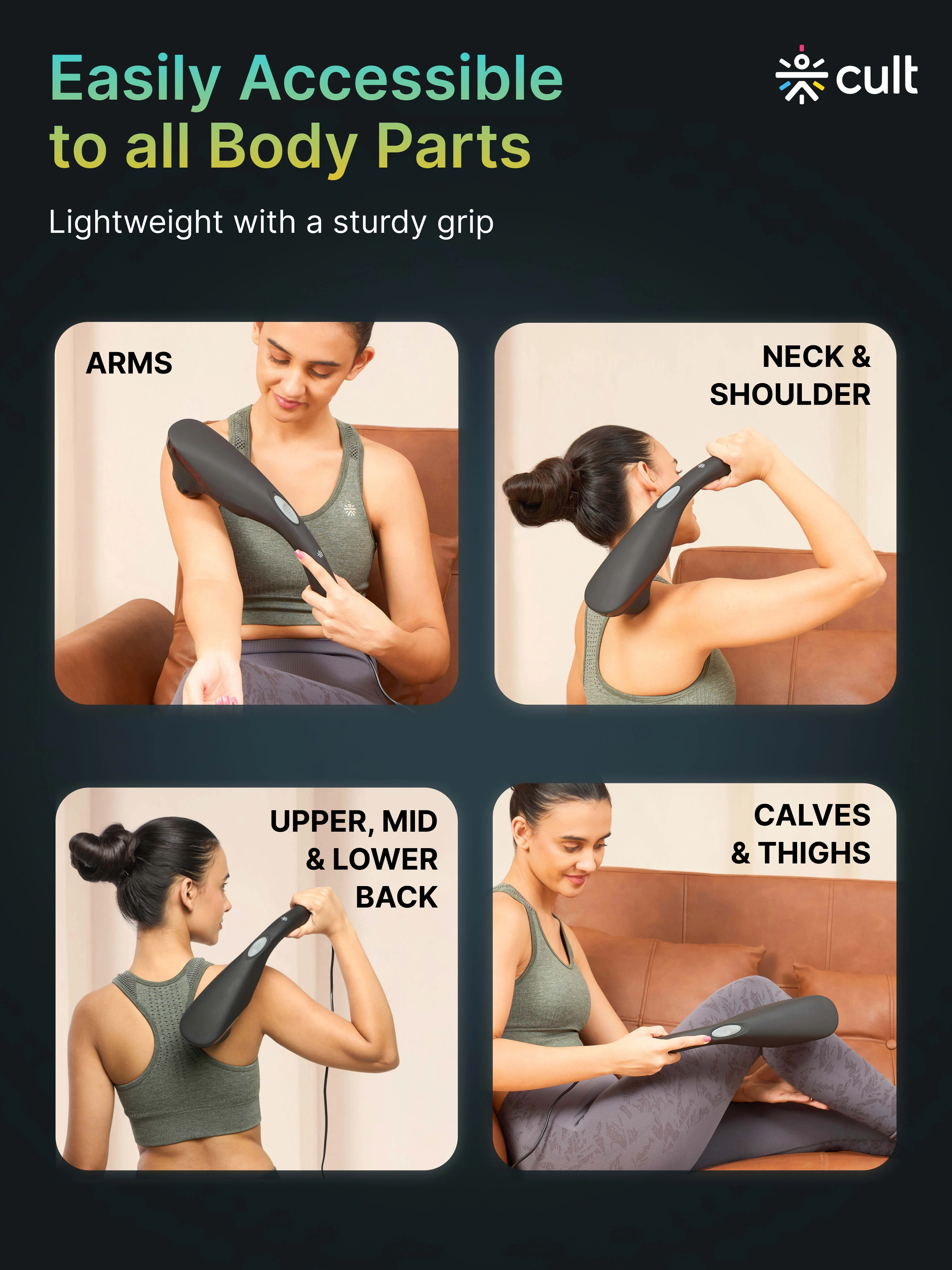 Cult Flex Corded Electric Handheld Full Body Massager with 4 Interchangeable Heads and Adjustable Speed Settings for Pain Relief and Relaxation - Image 8