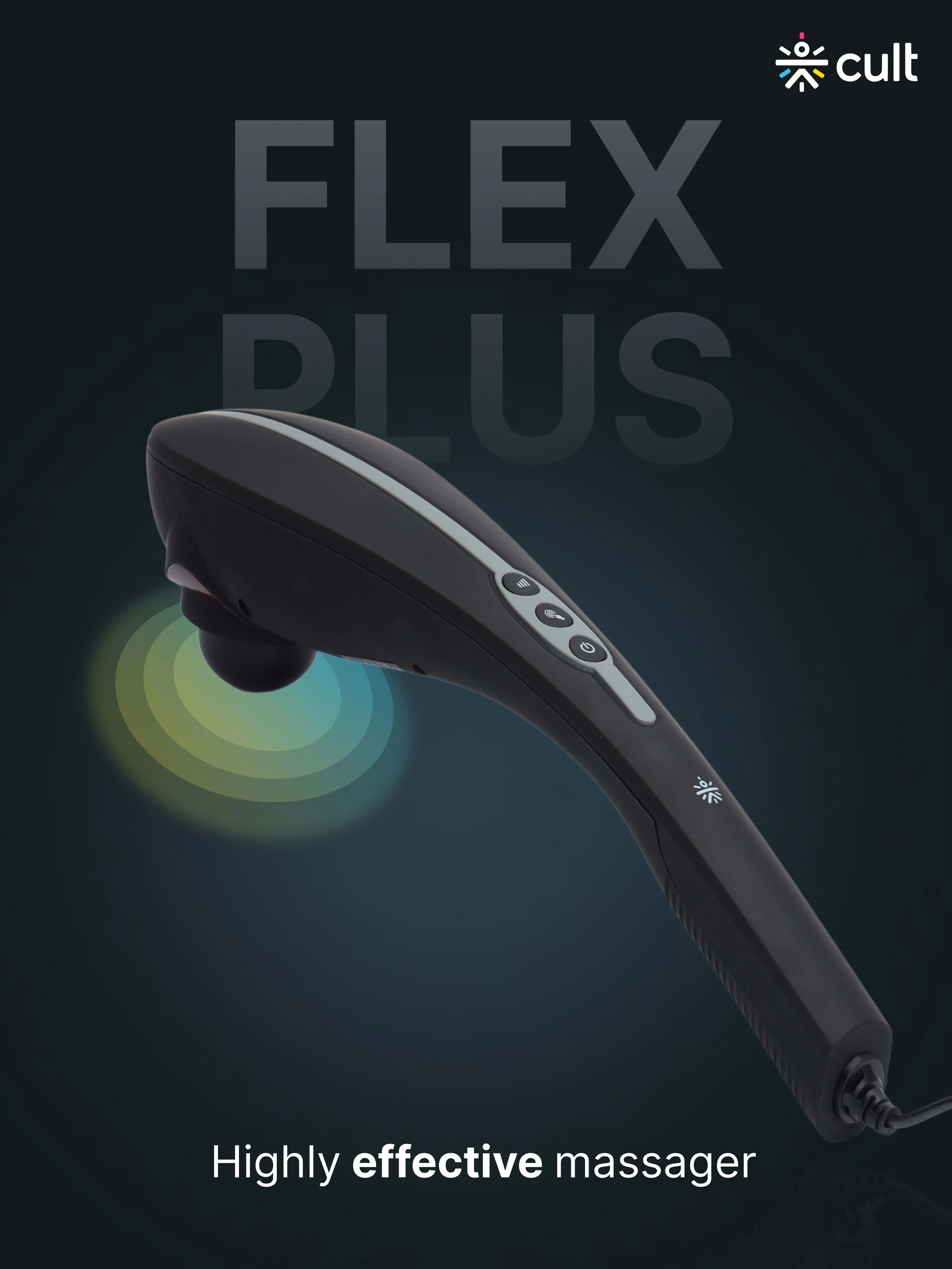 Cult Flex Plus Corded Electric Handheld Full Body Massager with 4 Interchangeable Heads, 6 modes, and 6 Adjustable Speed Settings for Pain Relief and Relaxation - Image 2