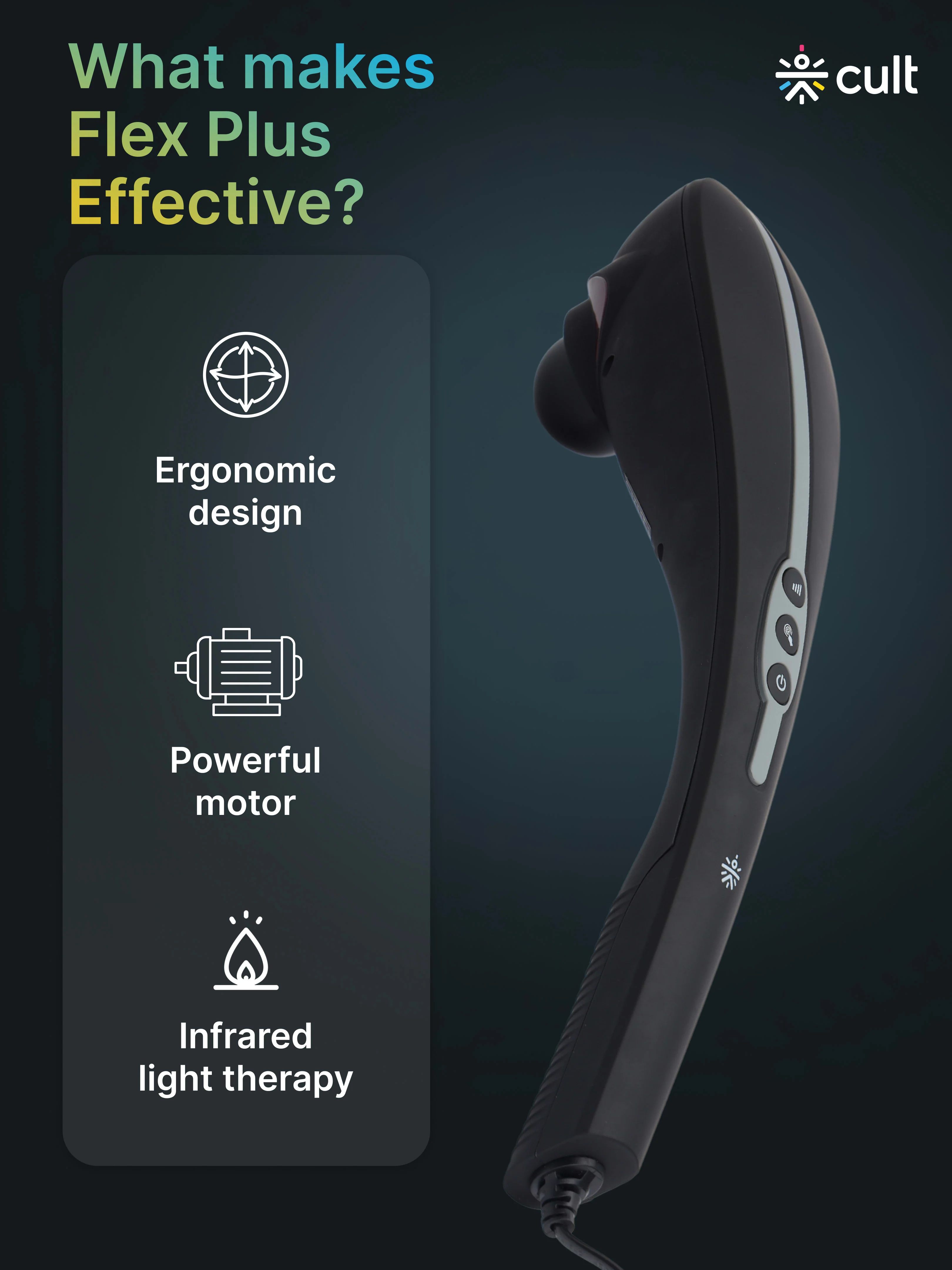 Cult Flex Plus Corded Electric Handheld Full Body Massager with 4 Interchangeable Heads, 6 modes, and 6 Adjustable Speed Settings for Pain Relief and Relaxation - Image 3