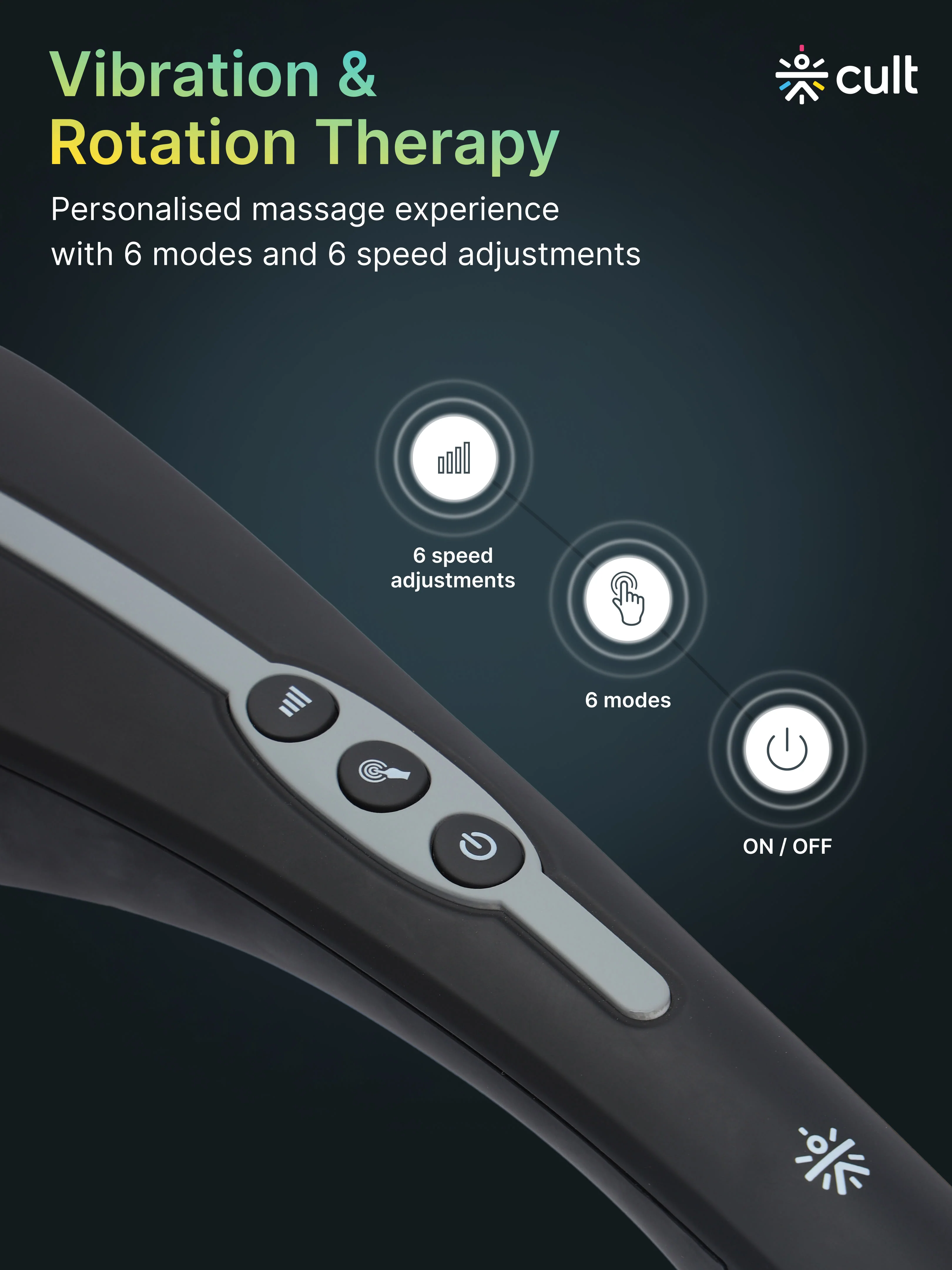 Cult Flex Plus Corded Electric Handheld Full Body Massager with 4 Interchangeable Heads, 6 modes, and 6 Adjustable Speed Settings for Pain Relief and Relaxation - Image 6