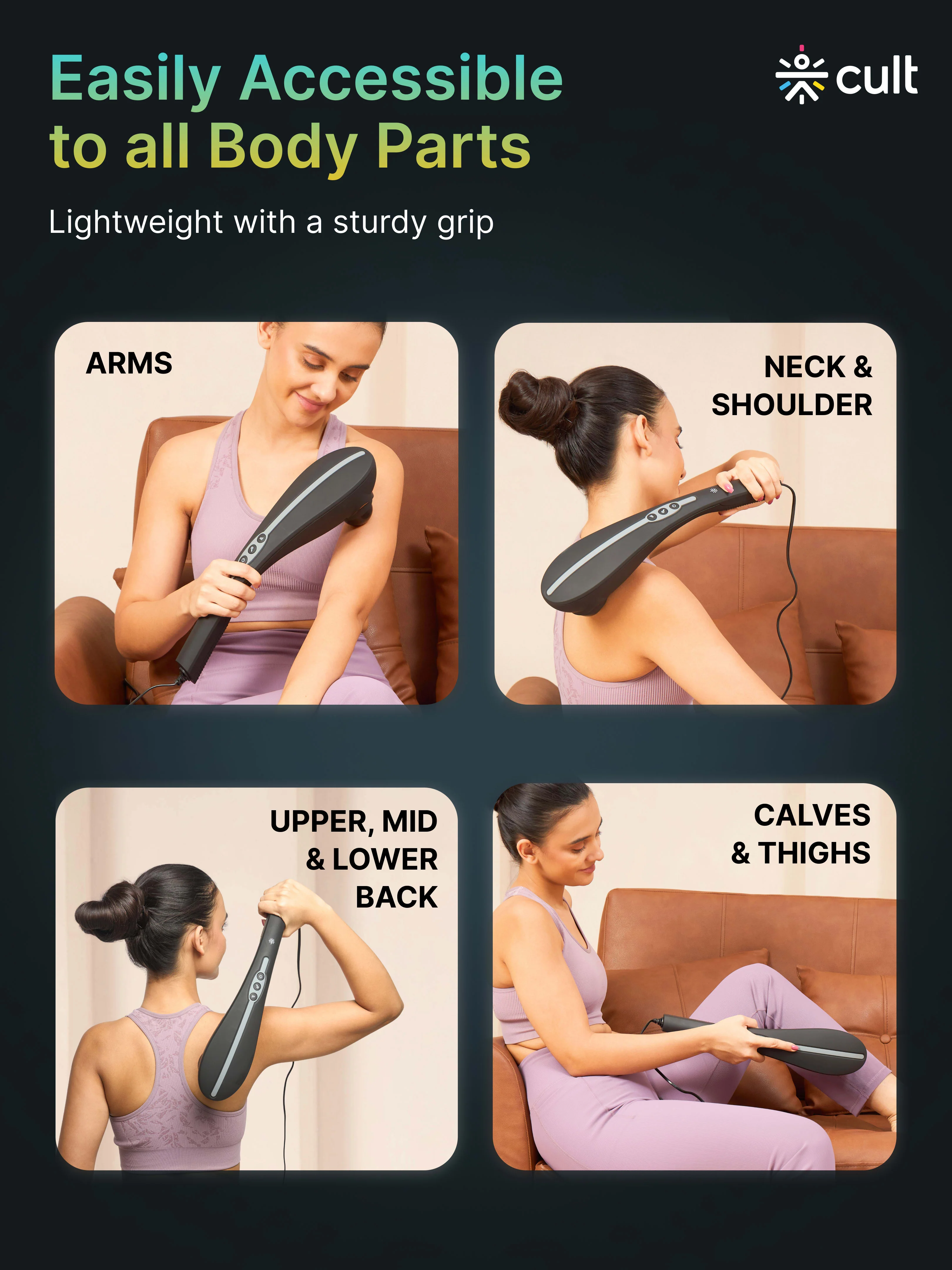 Cult Flex Plus Corded Electric Handheld Full Body Massager with 4 Interchangeable Heads, 6 modes, and 6 Adjustable Speed Settings for Pain Relief and Relaxation - Image 8
