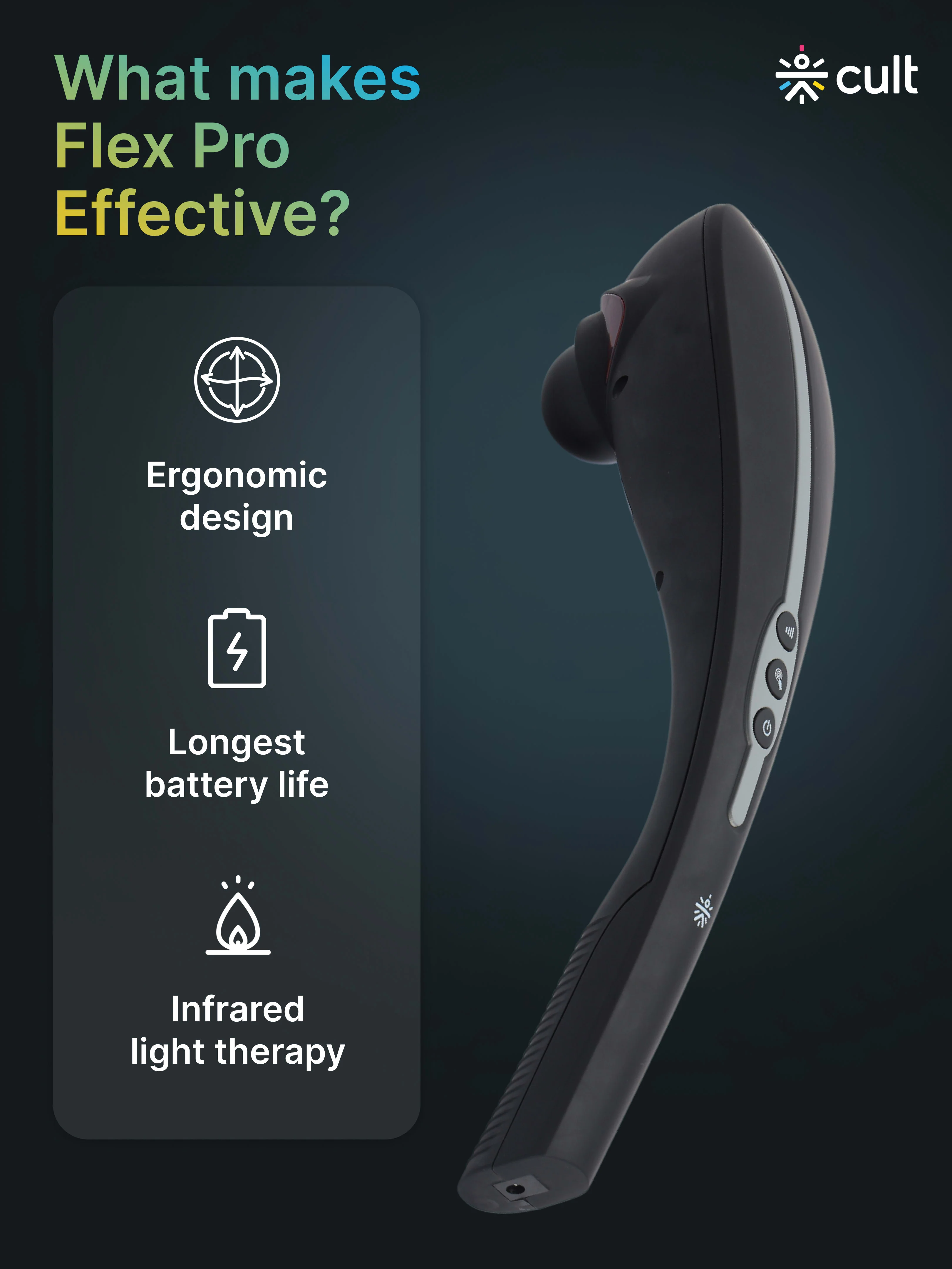Cult Flex Pro Cordless Electric Handheld Full Body Massager with 4 Interchangeable Heads, 6 modes, and 6 Adjustable Speed Settings for Pain Relief and Relaxation - Image 3
