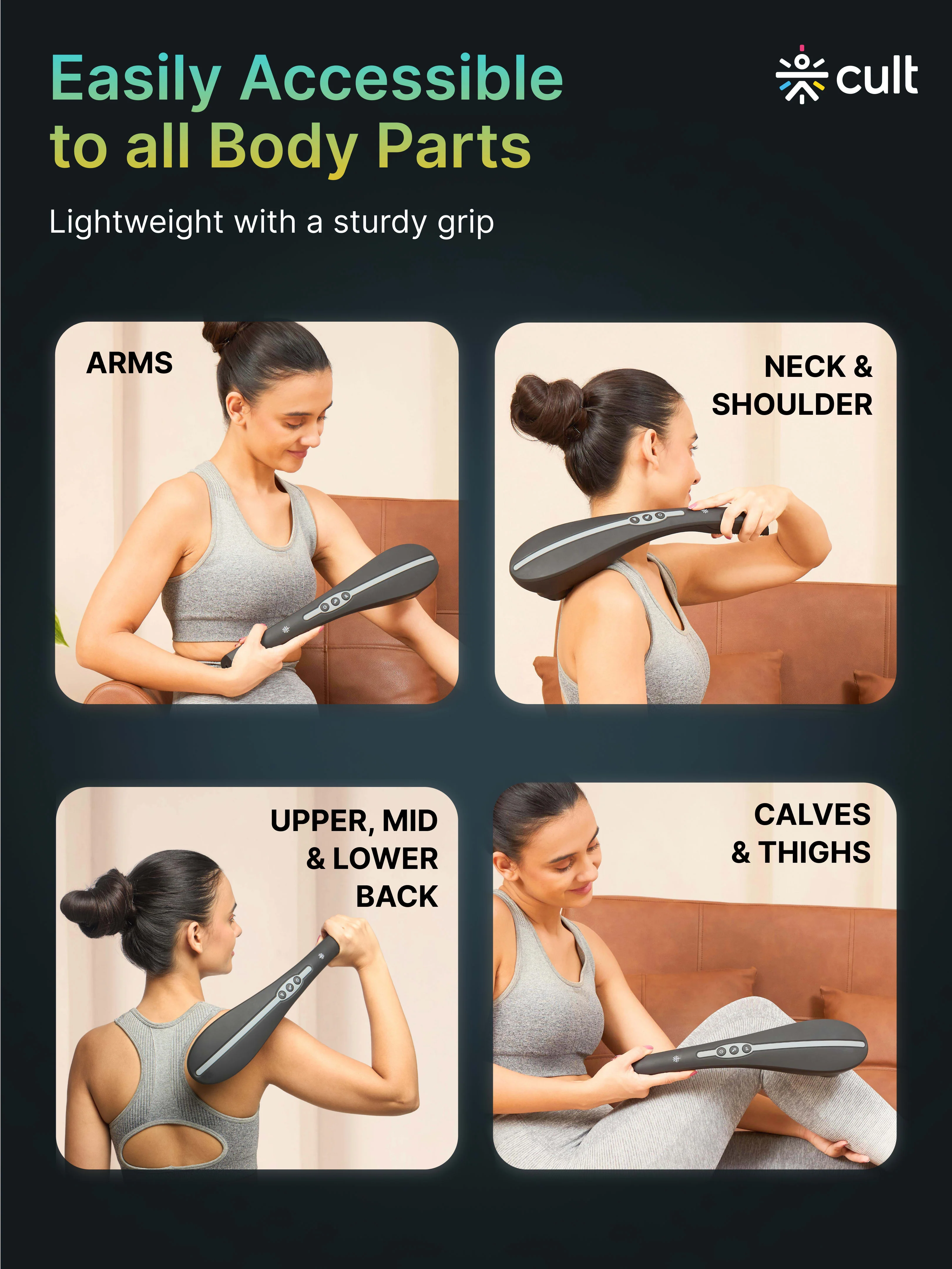 Cult Flex Pro Cordless Electric Handheld Full Body Massager with 4 Interchangeable Heads, 6 modes, and 6 Adjustable Speed Settings for Pain Relief and Relaxation - Image 9