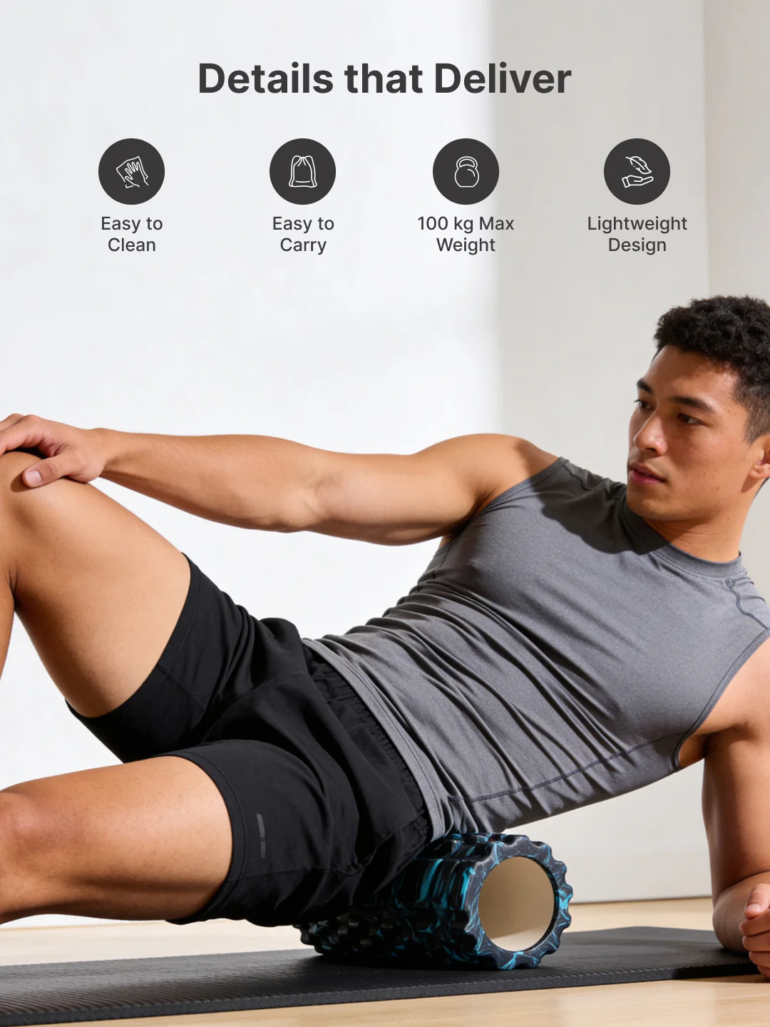 cult Foam Roller Marble Blue  - Muscle Recovery & Deep Tissue Massage - Image 3