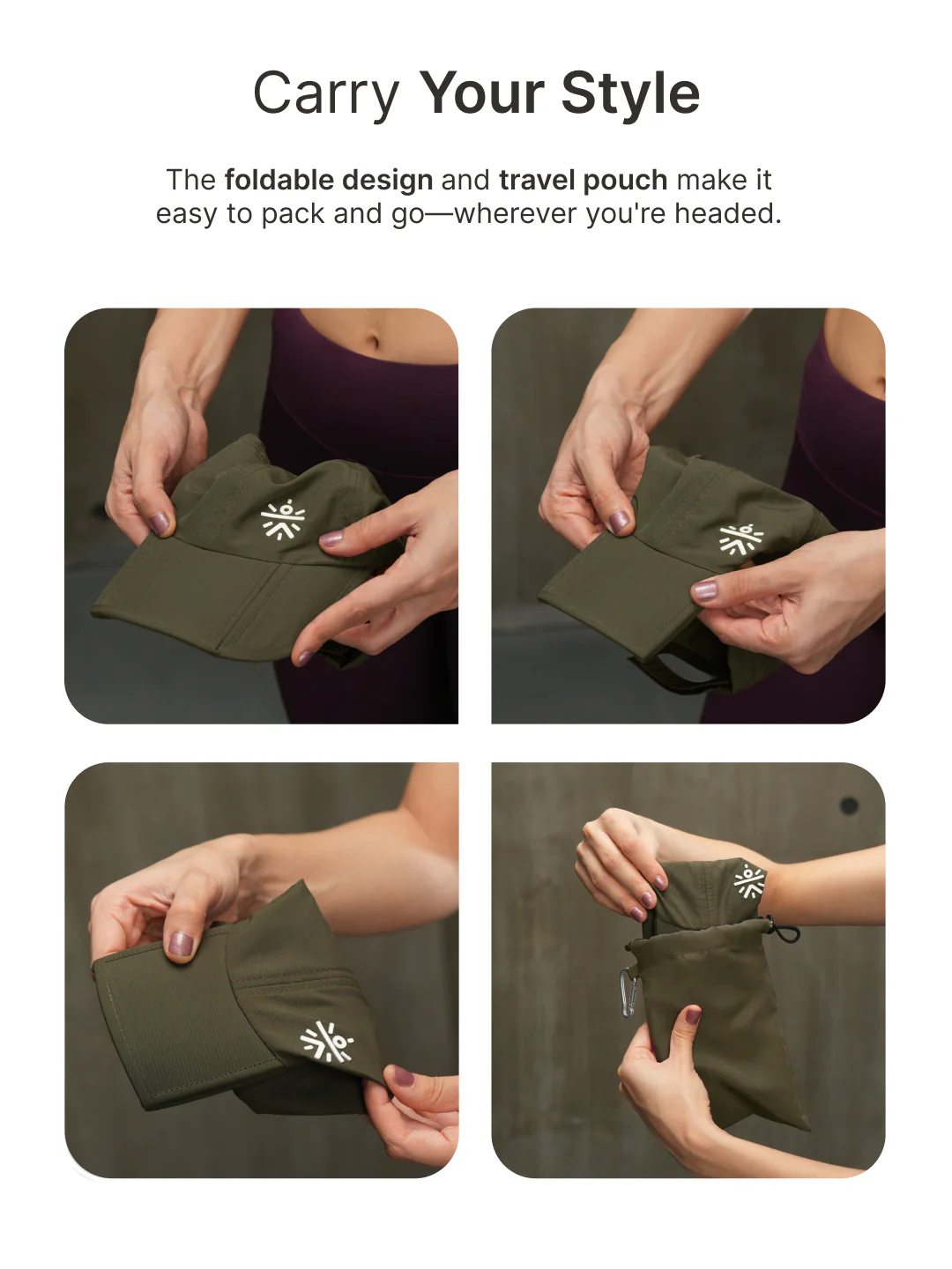 cult Foldable Cap Unisex with Adjustable Strap Olive - Image 5