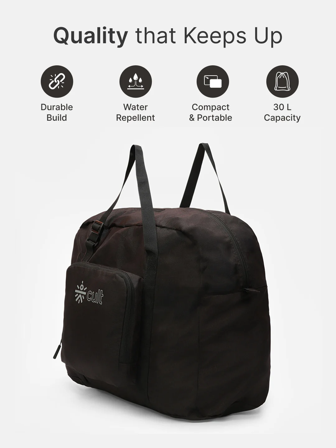 cult Foldable Duffle Bag  30L Black - Image 3