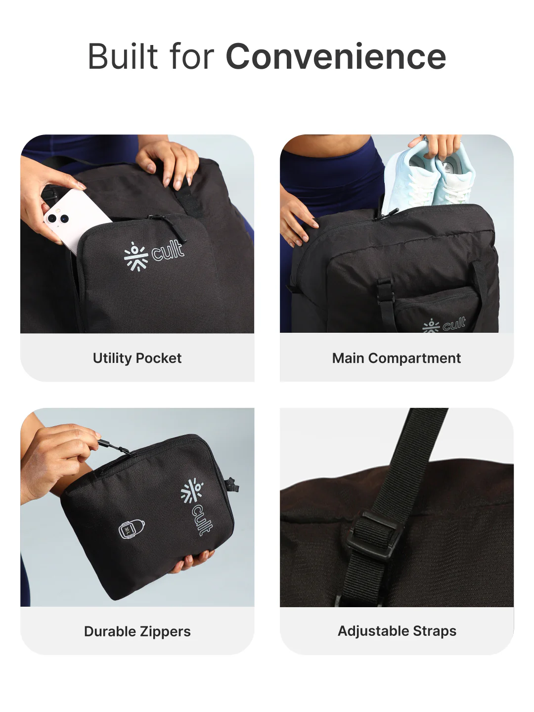 cult Foldable Duffle Bag  30L Black - Image 4