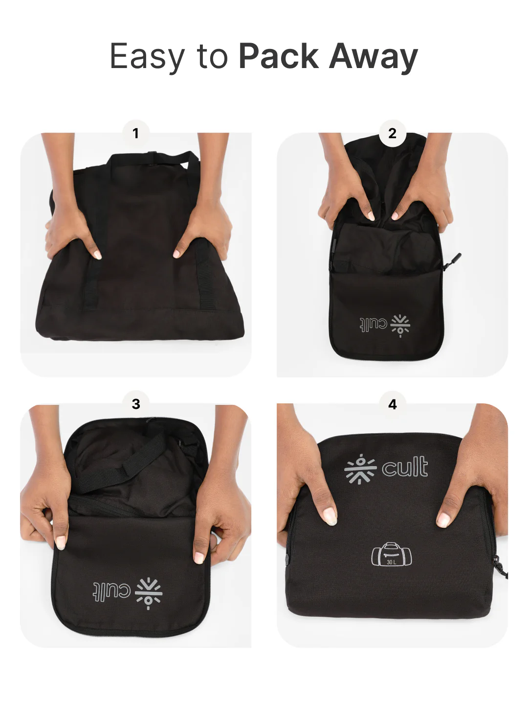 cult Foldable Duffle Bag  30L Black - Image 6