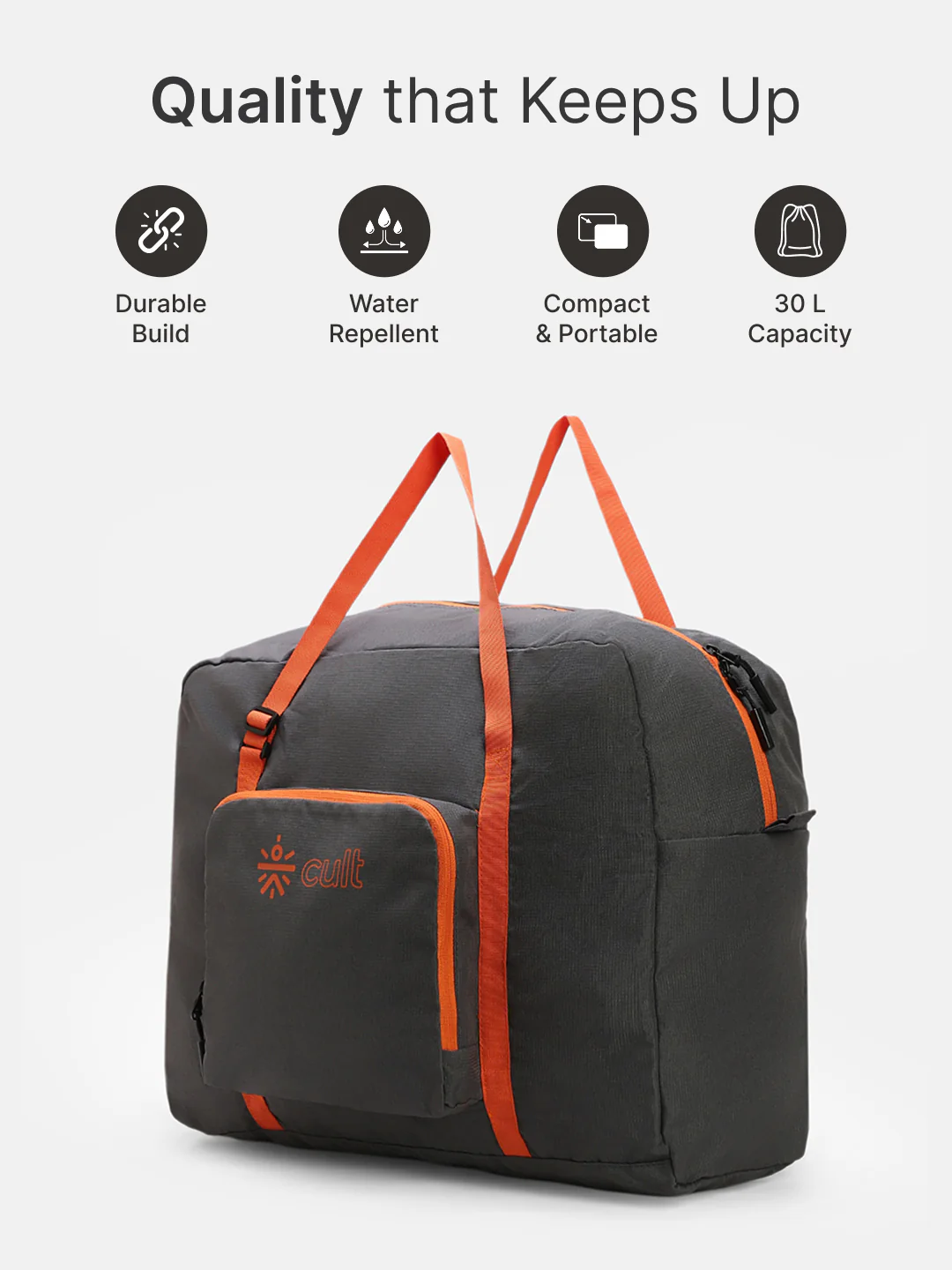 cult Foldable Duffle Bag  30L Grey - Image 3