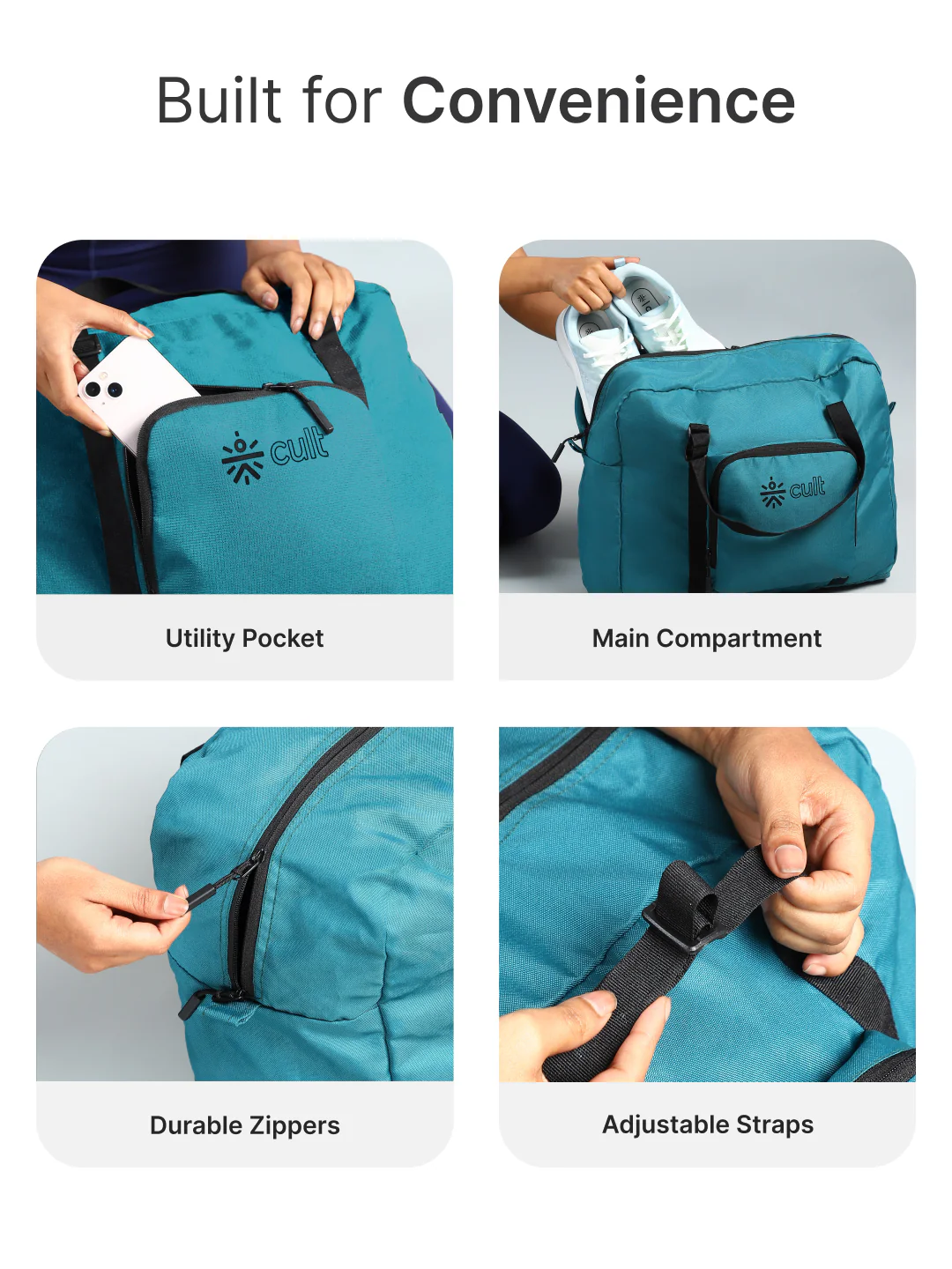 cult Foldable Duffle Bag  30L Teal - Image 4