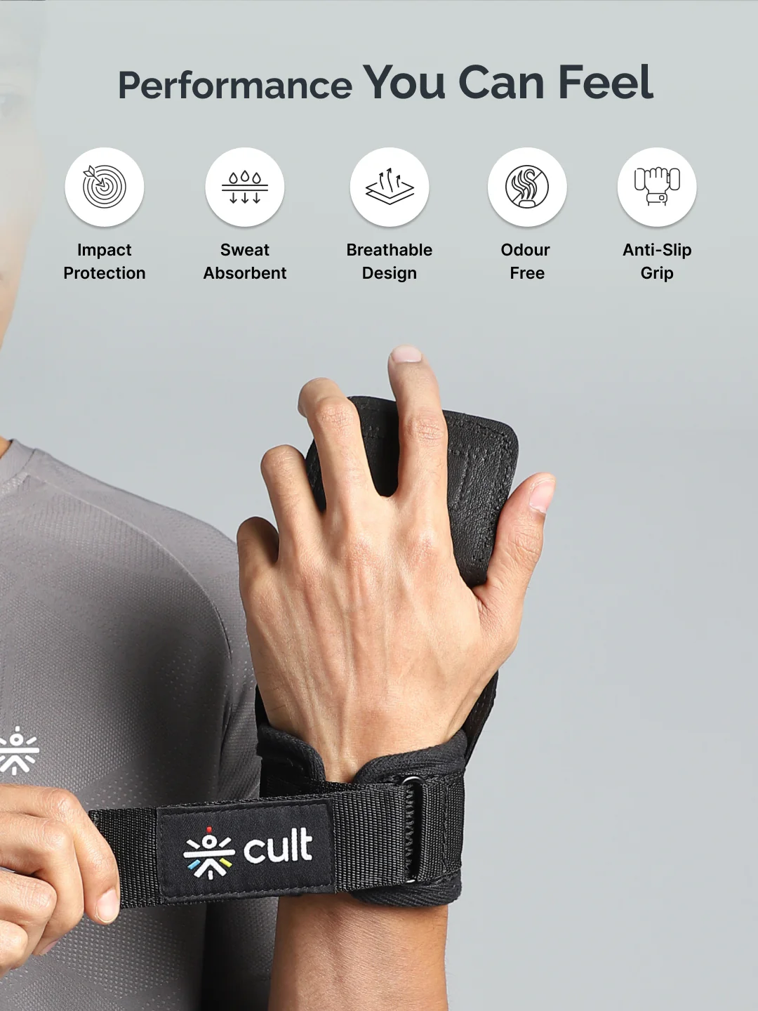 Cult Folding Open Half Finger Gym Gloves with Leather Grip  Breathable Mesh, Sweat-Free Comfort for Training & Weightlifting OneSize - Image 3
