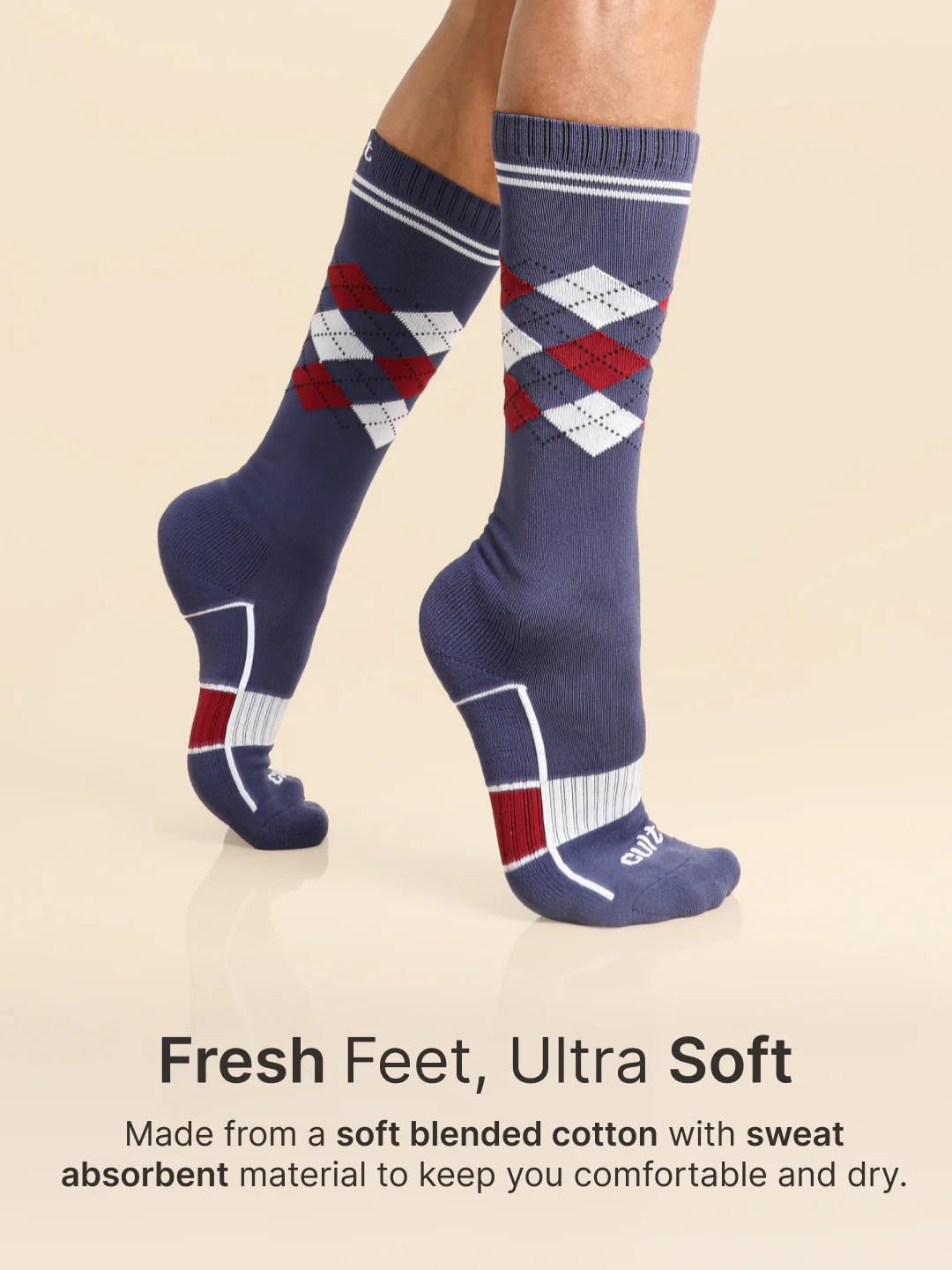 Football/Soccer Pack of 2 White & Blue Patterned Men's Terry Cotton Socks - Image 4