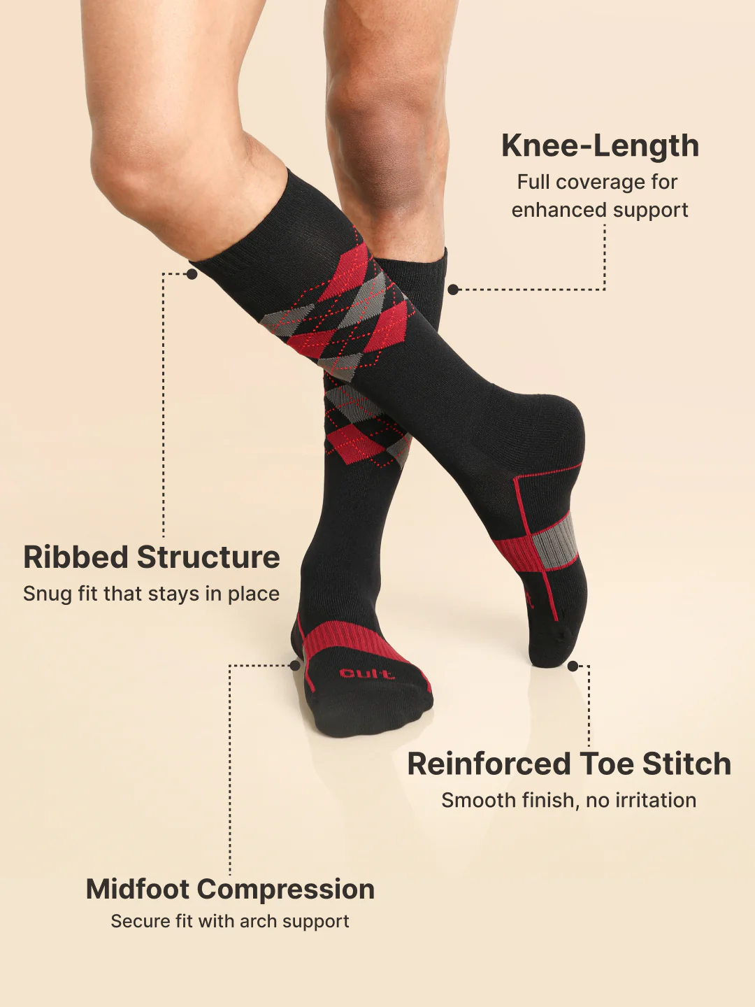 Sports Knee Length Pack of 2 Navy & Black Patterned Terry Men's Socks - Image 5