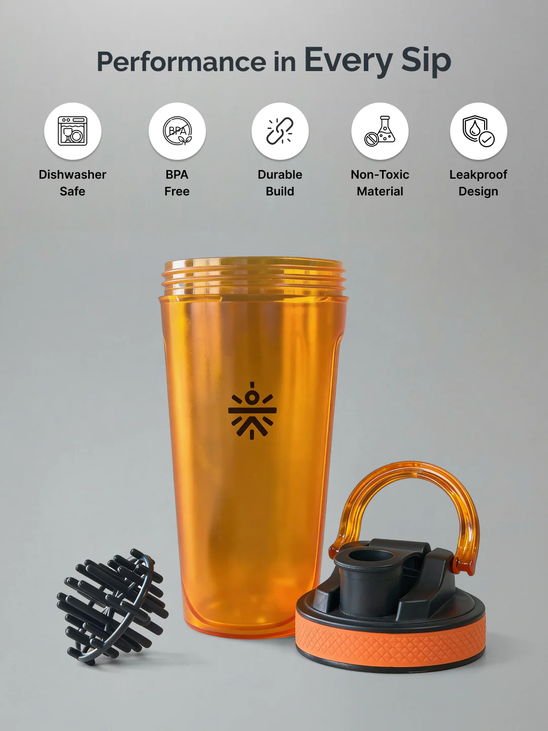 CULT FrostBlend Shaker Bottle 500 ml, Durable Leak-Proof Multipurpose Shaker for Fitness & Supplements Orange - Image 3