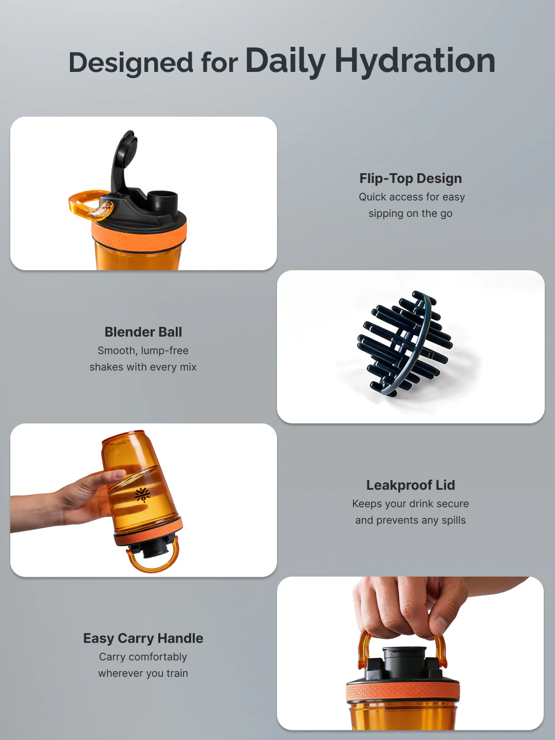 CULT FrostBlend Shaker Bottle 500 ml, Durable Leak-Proof Multipurpose Shaker for Fitness & Supplements Orange - Image 4