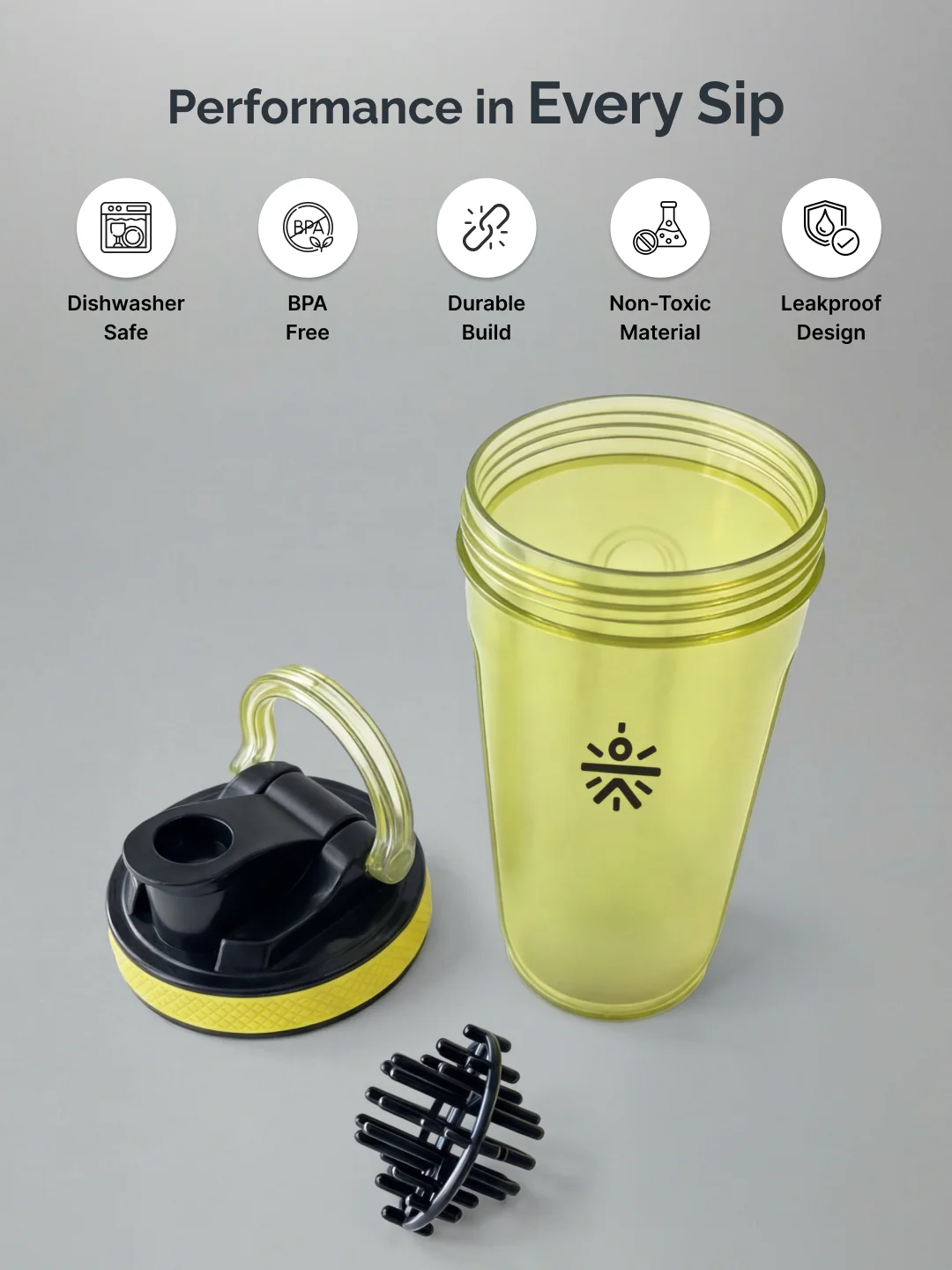 CULT FrostBlend Shaker Bottle 500 ml, Lightweight Leak-Proof Multipurpose Shaker for Gym & Protein Yellow - Image 3