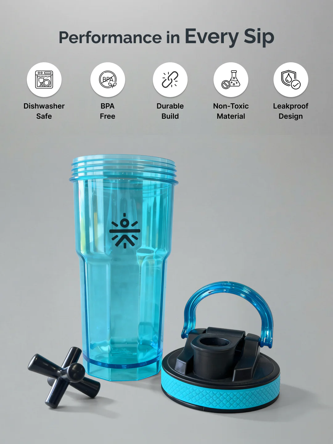 CULT FrostBlend Shaker Bottle, Premium Leak-Proof Multipurpose Shaker for Workout & Daily Use (Blue 600ml) - Image 3